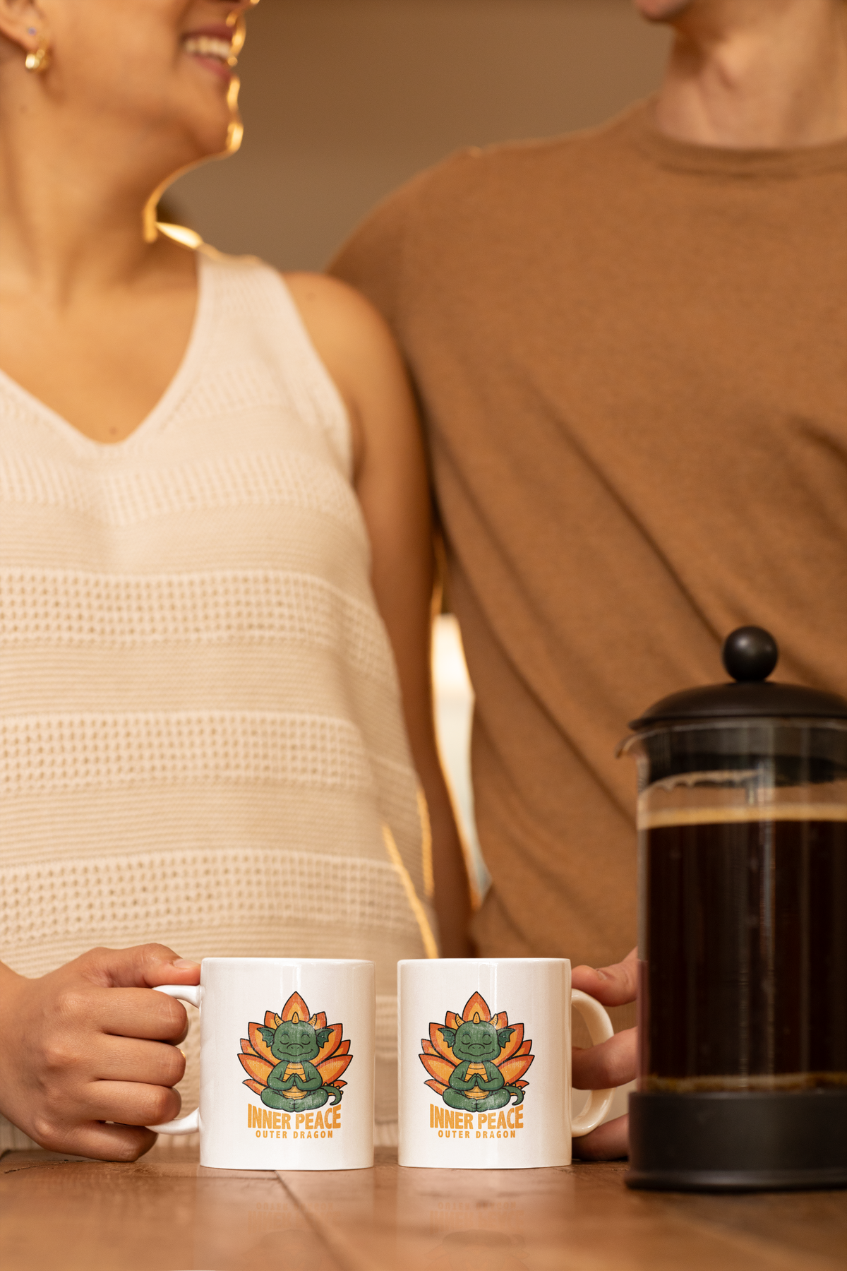 Inner Peace Outer Dragon Mug — Cute Meditating Dragon 11oz Coffee Cup I Retro Lotus Gift For Yogi