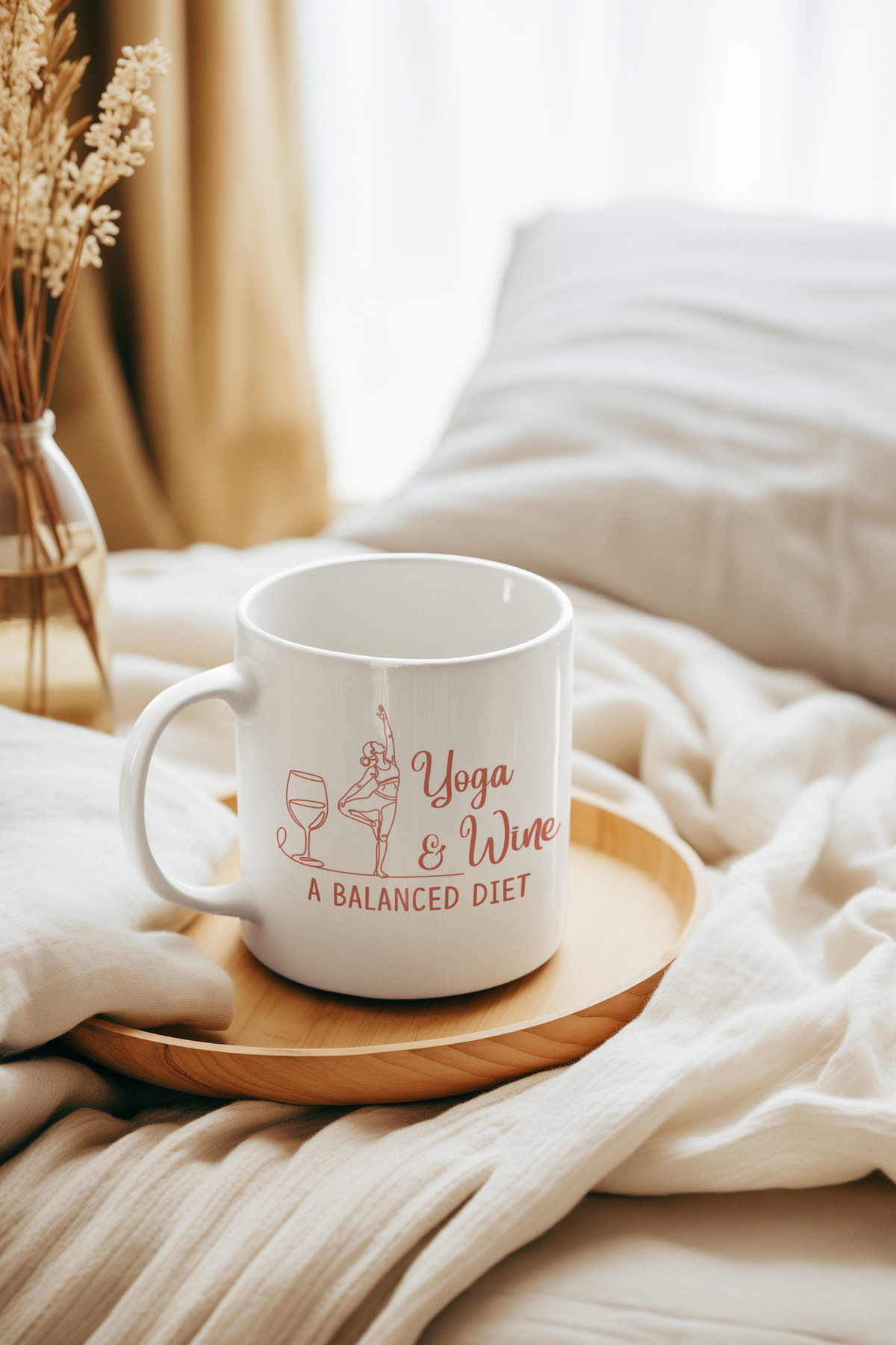 Yoga & Wine Mug — "A Balanced Diet" 11oz Ceramic Coffee Cup I Funny Yoga Mug I Meditation Gift For Yogi