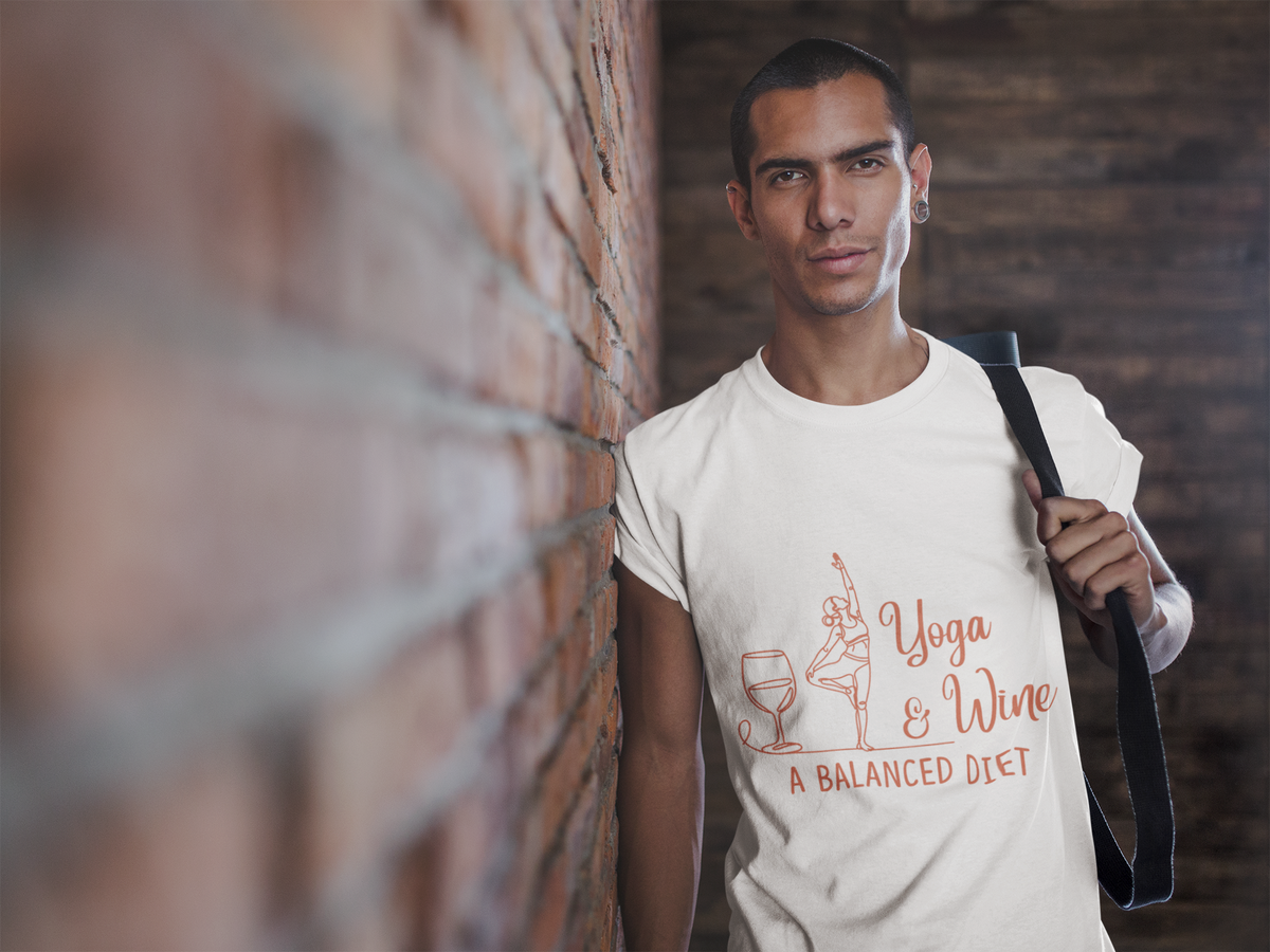 Yoga & Wine Tee — "A Balanced Diet" Yoga T-Shirt I Funny Yoga Shirt I Meditation Tee I Wine Lover Gift