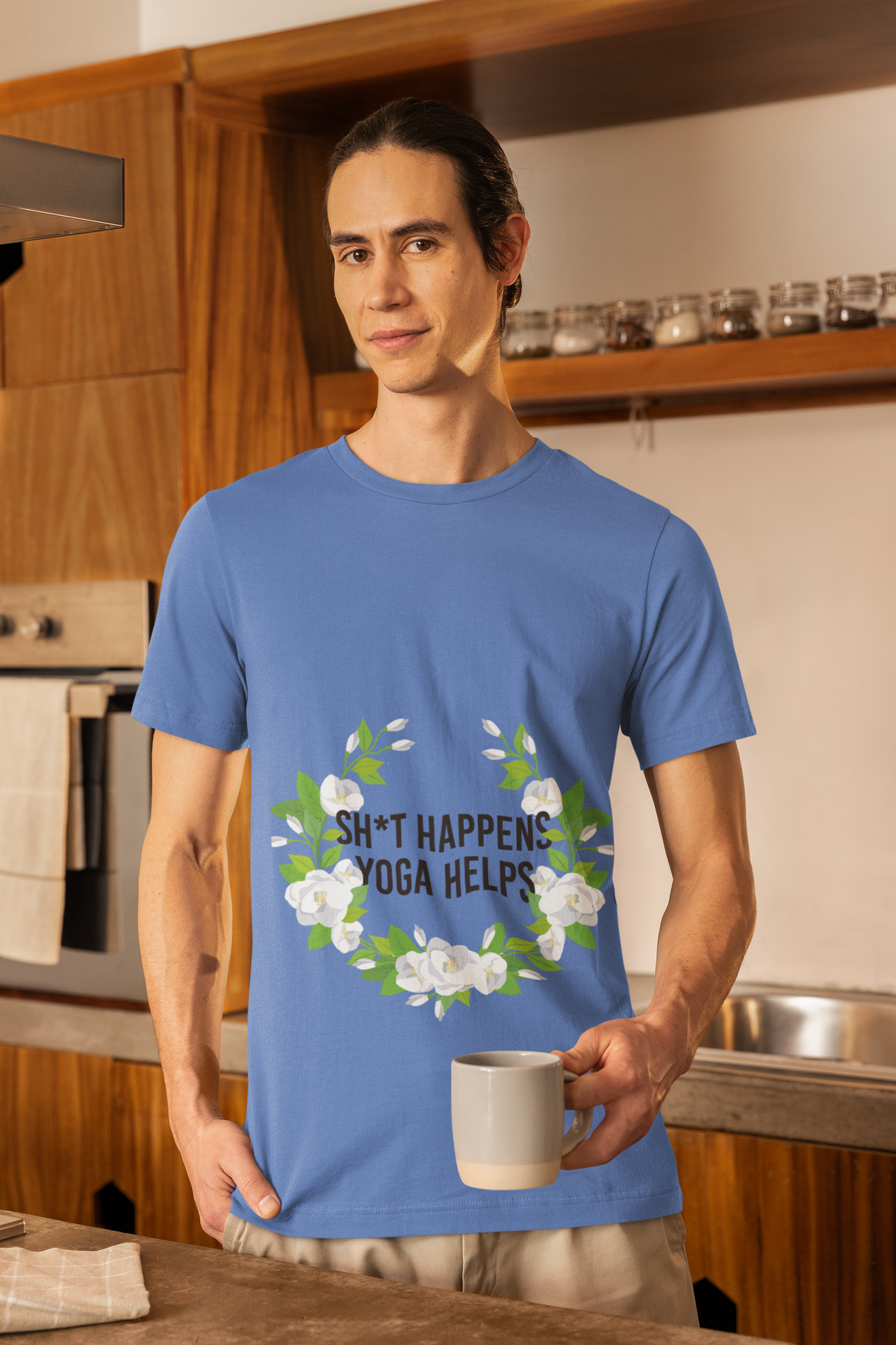 Yoga Tee “Sh*t Happens, Yoga Helps” Floral Relaxation T-Shirt I Funny Yoga Shirt I Meditation Gift For Yogini