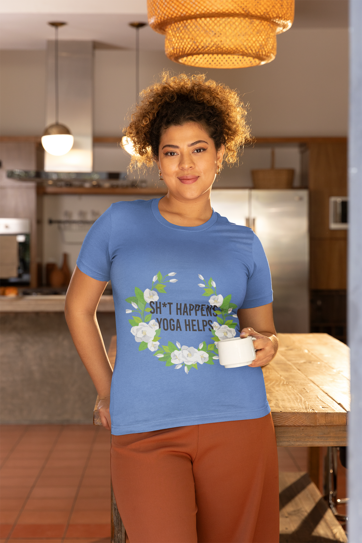 Yoga Tee “Sh*t Happens, Yoga Helps” Floral Relaxation T-Shirt I Funny Yoga Shirt I Meditation Gift For Yogini