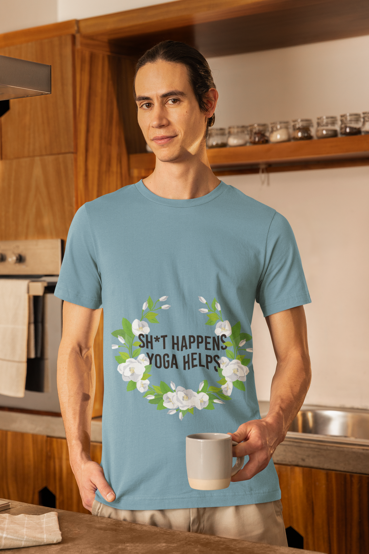 Yoga Tee “Sh*t Happens, Yoga Helps” Floral Relaxation T-Shirt I Funny Yoga Shirt I Meditation Gift For Yogini