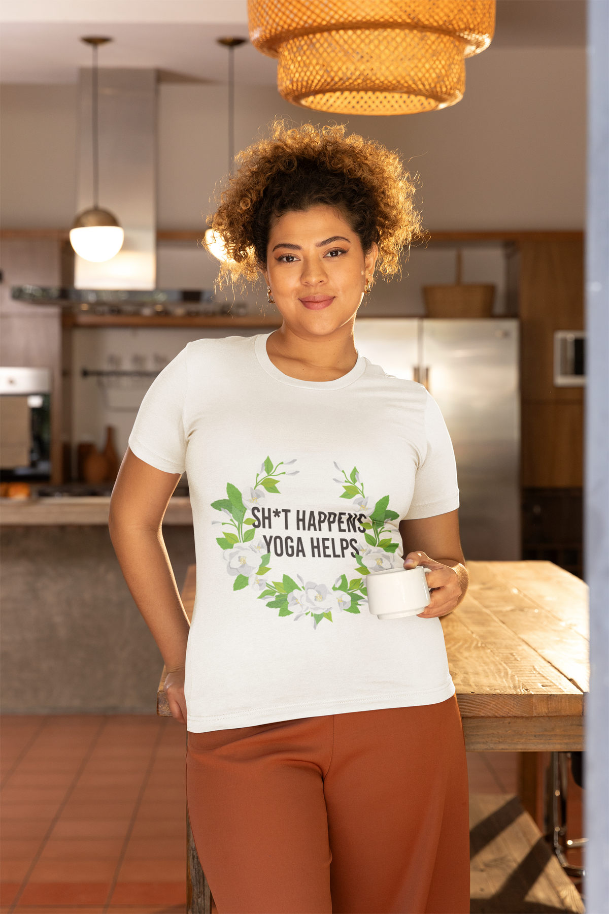 Yoga Tee “Sh*t Happens, Yoga Helps” Floral Relaxation T-Shirt I Funny Yoga Shirt I Meditation Gift For Yogini