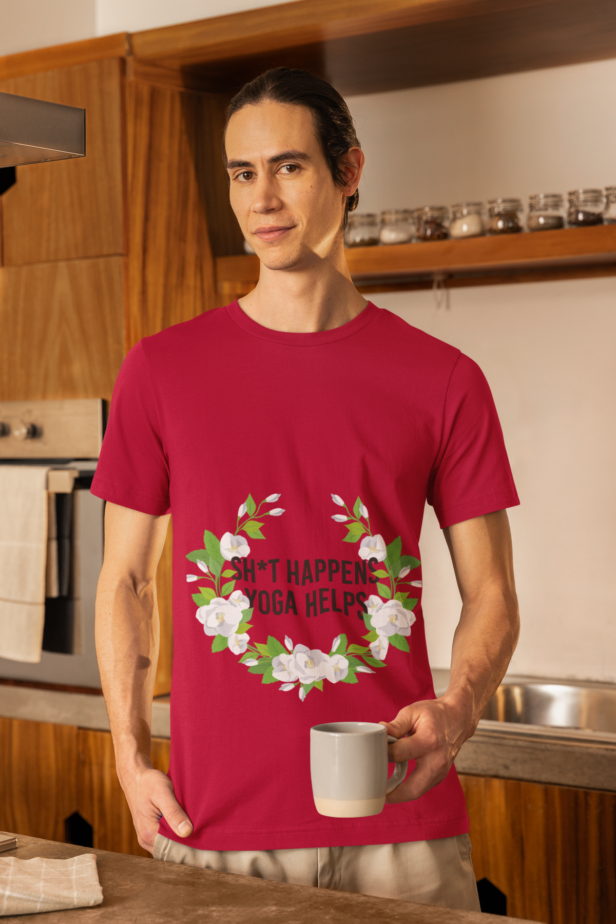 Yoga Tee “Sh*t Happens, Yoga Helps” Floral Relaxation T-Shirt I Funny Yoga Shirt I Meditation Gift For Yogini
