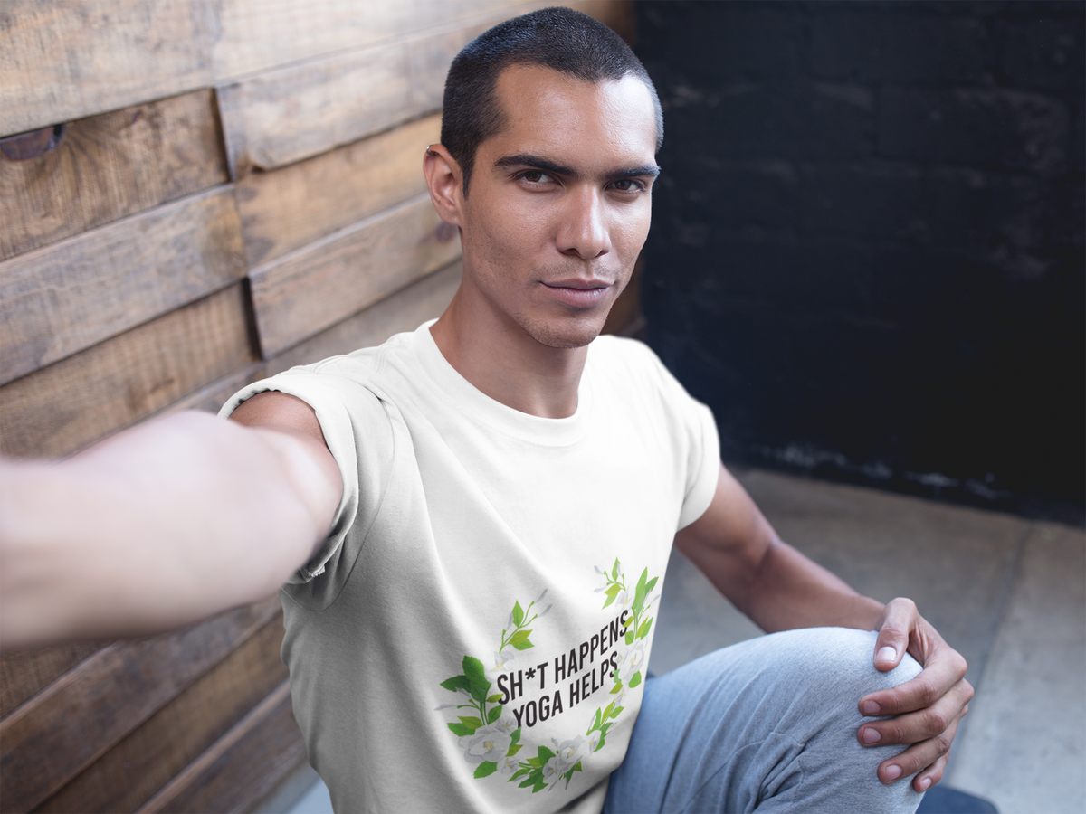 Yoga Tee “Sh*t Happens, Yoga Helps” Floral Relaxation T-Shirt I Funny Yoga Shirt I Meditation Gift For Yogini