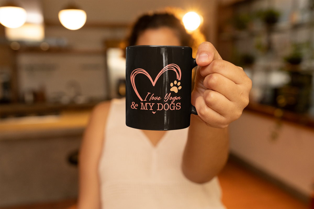 I Love You & My Dogs Black Coffee Mug — 11oz Heart & Paw Pet Lover Gift I Dog Lovers Coffee Cup I Meditation Gift