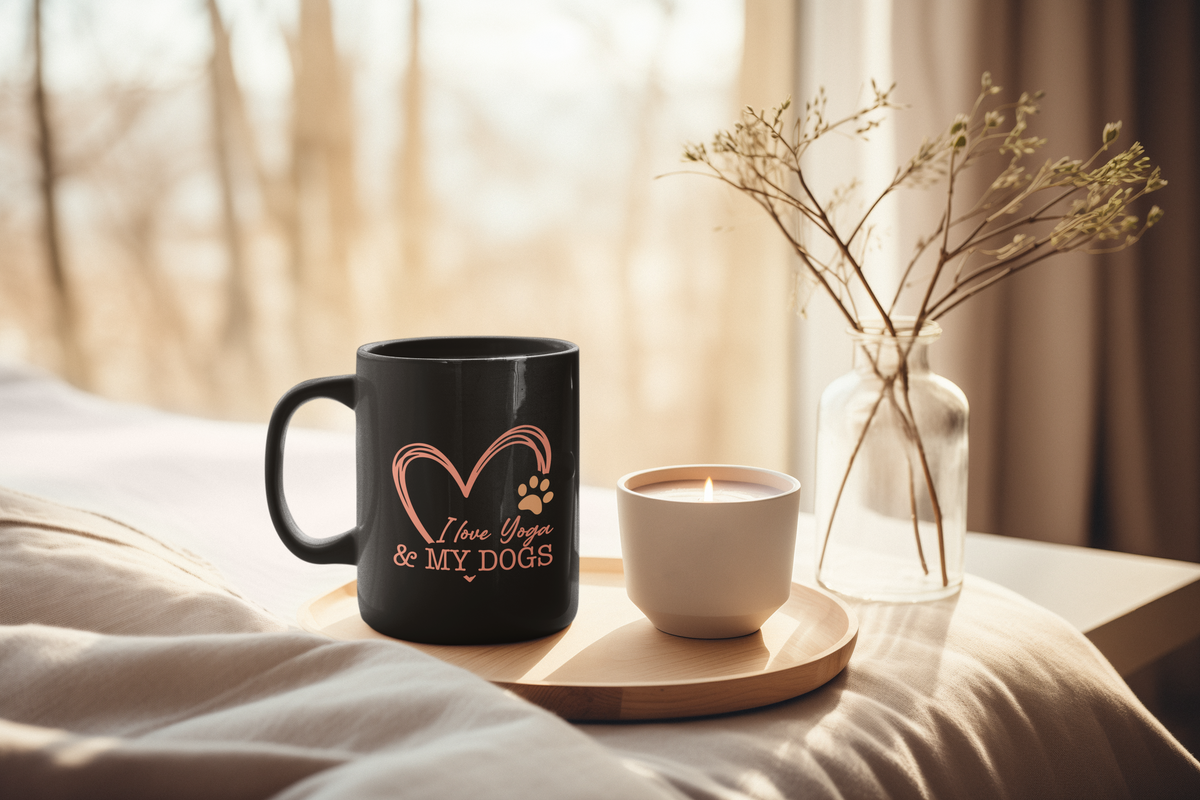 I Love You & My Dogs Black Coffee Mug — 11oz Heart & Paw Pet Lover Gift I Dog Lovers Coffee Cup I Meditation Gift