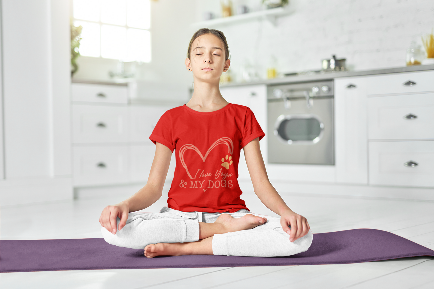 Kids Yoga T-Shirt — "I Love Yoga & My Dogs" Heart Paw Shirt I Girls Yoga Shirt I Boys Yoga Shirt I Cute Yoga Tee I Meditation Gift For Kids