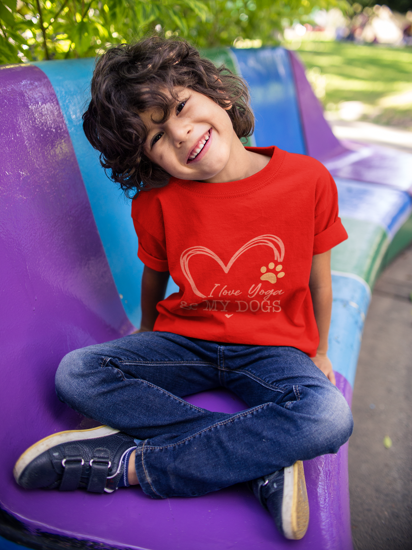 Kids Yoga T-Shirt — "I Love Yoga & My Dogs" Heart Paw Shirt I Girls Yoga Shirt I Boys Yoga Shirt I Cute Yoga Tee I Meditation Gift For Kids