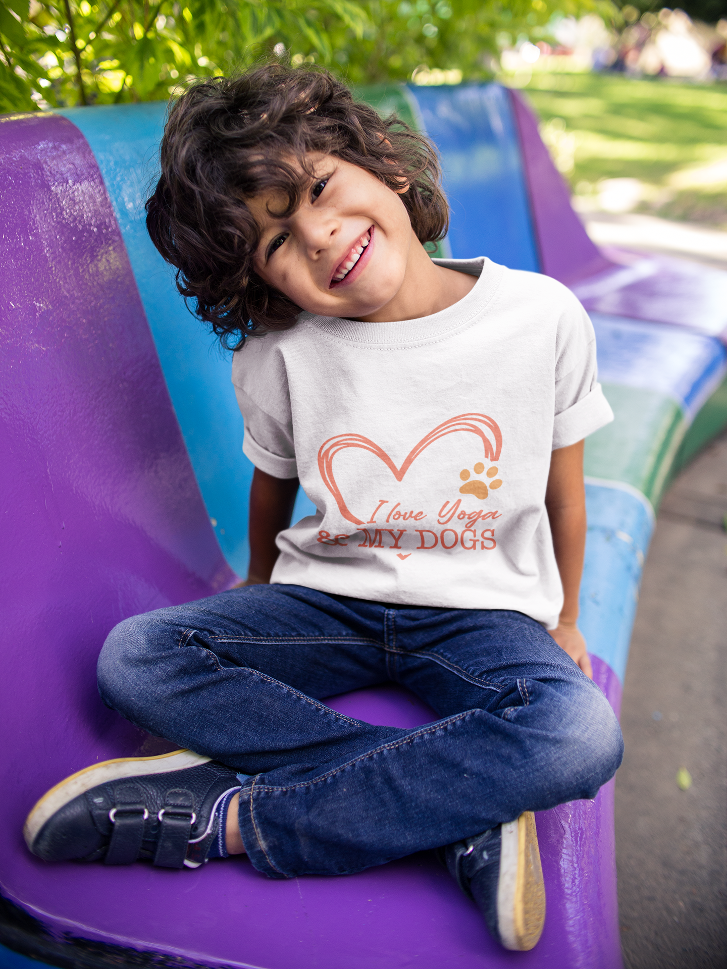 Kids Yoga T-Shirt — "I Love Yoga & My Dogs" Heart Paw Shirt I Girls Yoga Shirt I Boys Yoga Shirt I Cute Yoga Tee I Meditation Gift For Kids