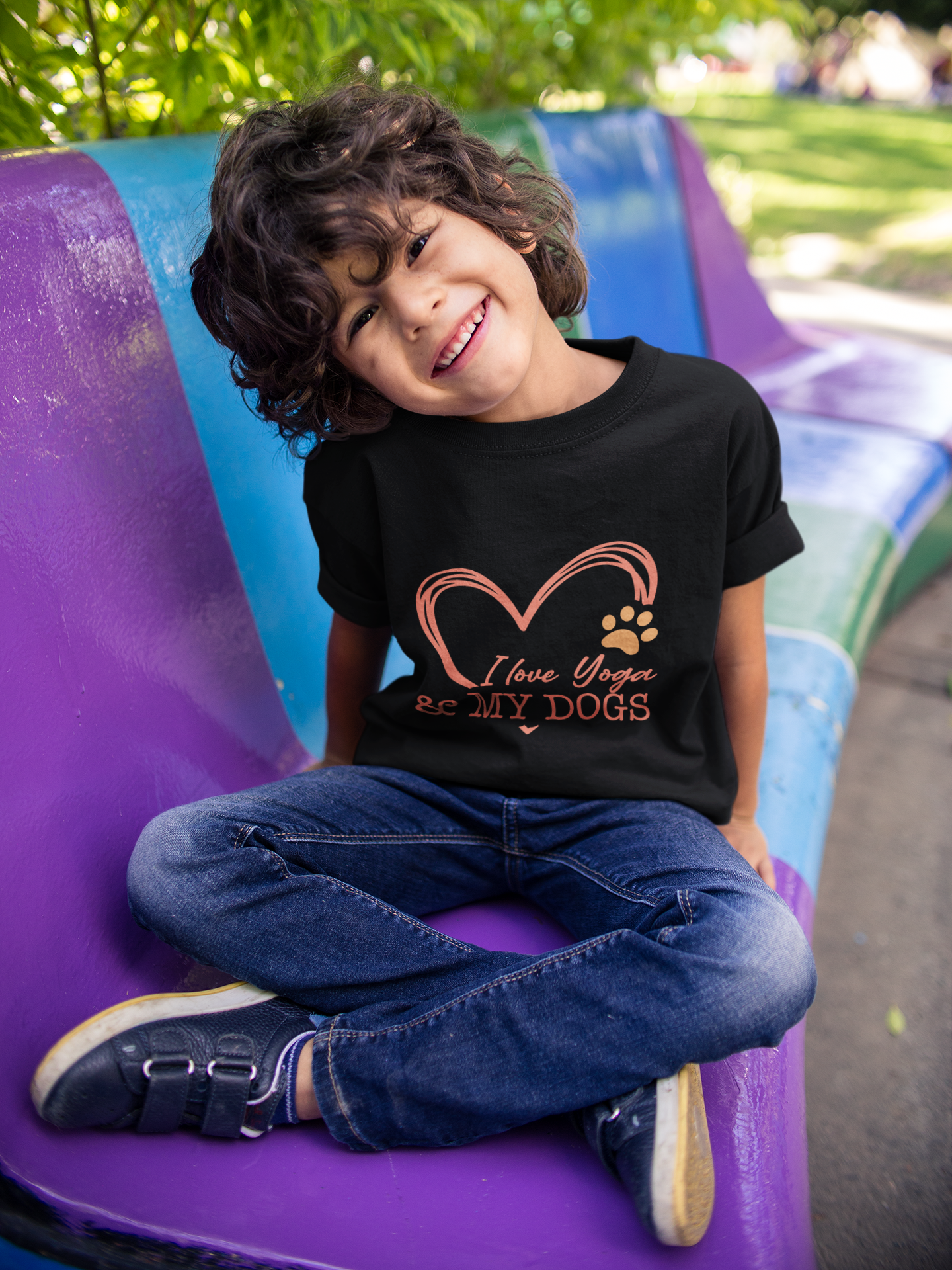 Kids Yoga T-Shirt — "I Love Yoga & My Dogs" Heart Paw Shirt I Girls Yoga Shirt I Boys Yoga Shirt I Cute Yoga Tee I Meditation Gift For Kids