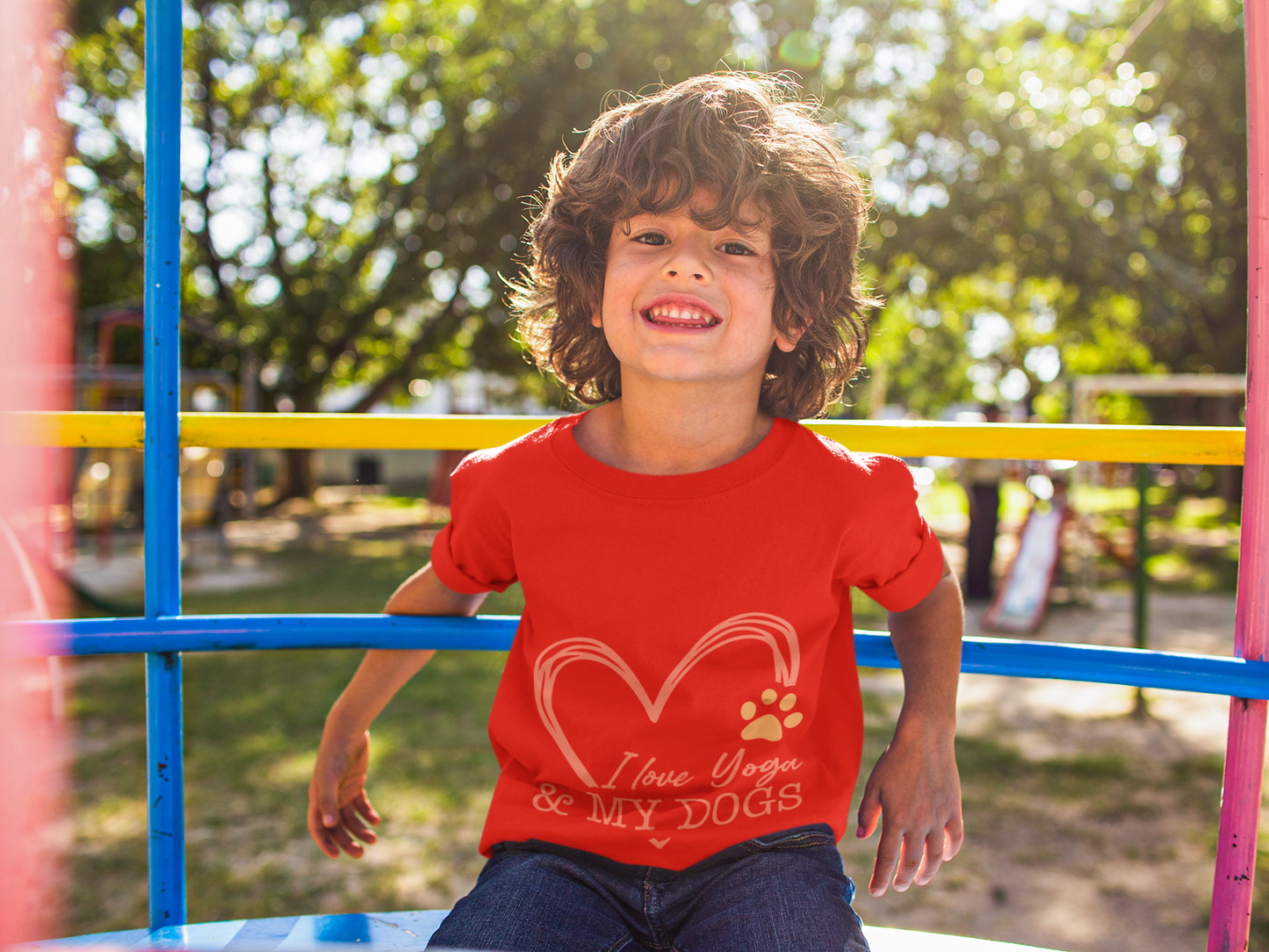 Kids Yoga T-Shirt — "I Love Yoga & My Dogs" Heart Paw Shirt I Girls Yoga Shirt I Boys Yoga Shirt I Cute Yoga Tee I Meditation Gift For Kids