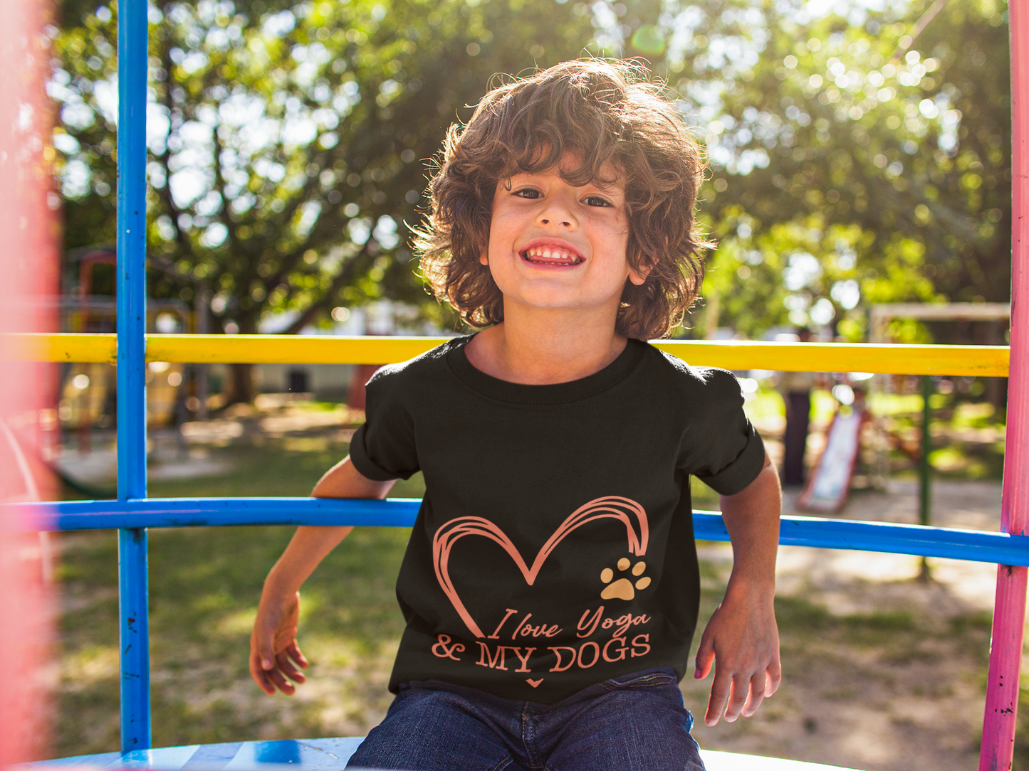 Kids Yoga T-Shirt — "I Love Yoga & My Dogs" Heart Paw Shirt I Girls Yoga Shirt I Boys Yoga Shirt I Cute Yoga Tee I Meditation Gift For Kids