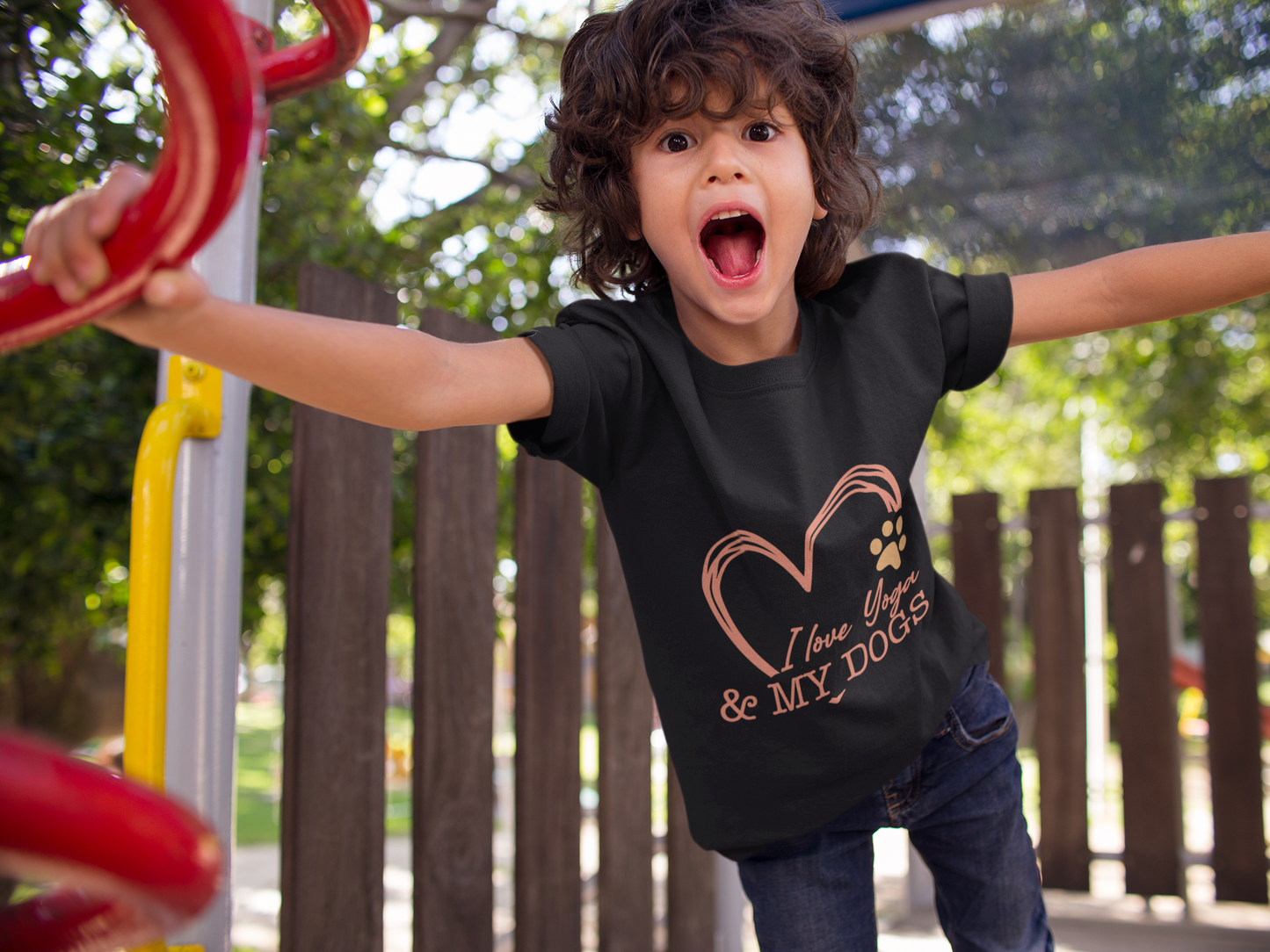 Kids Yoga T-Shirt — "I Love Yoga & My Dogs" Heart Paw Shirt I Girls Yoga Shirt I Boys Yoga Shirt I Cute Yoga Tee I Meditation Gift For Kids
