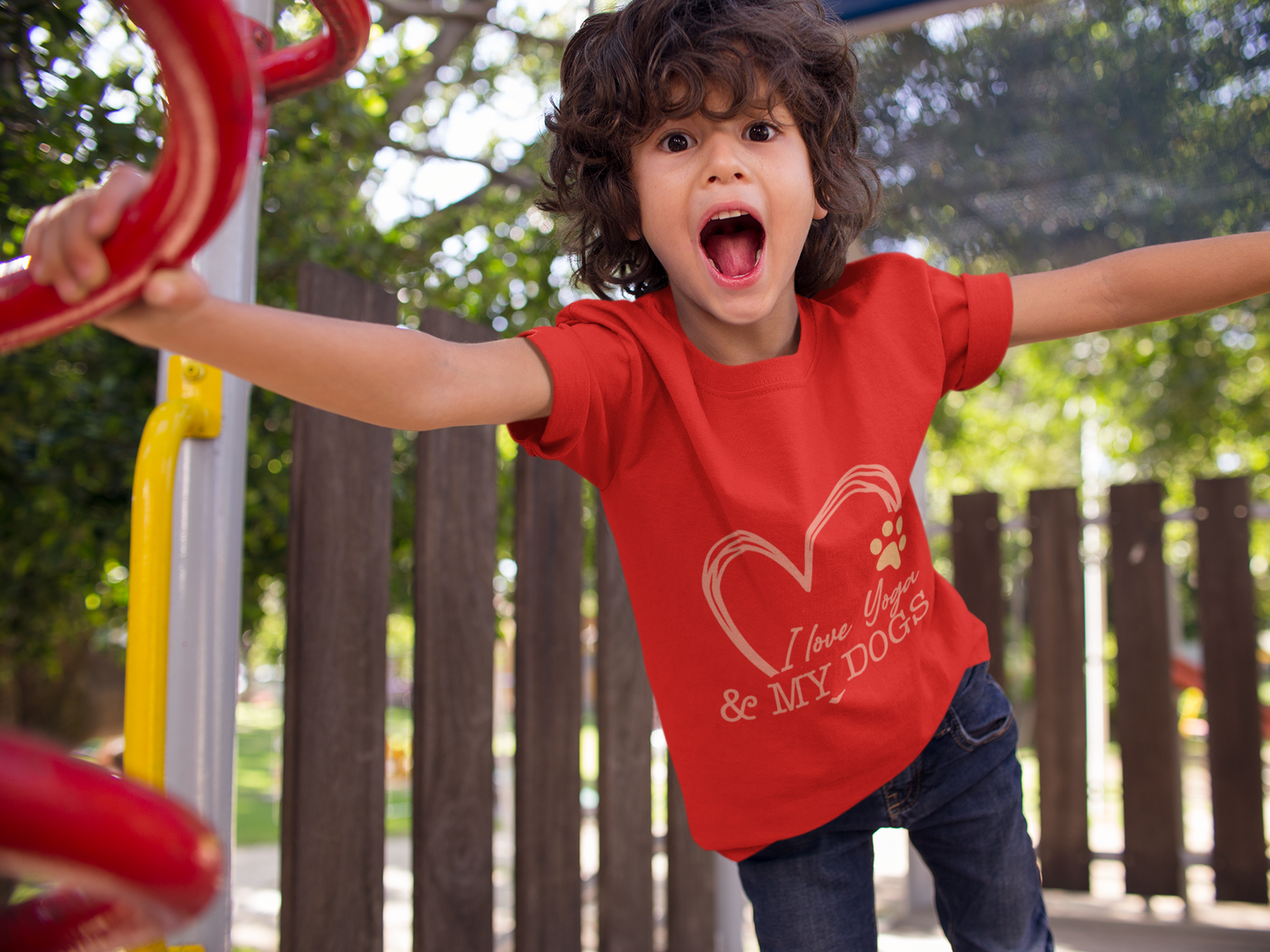 Kids Yoga T-Shirt — "I Love Yoga & My Dogs" Heart Paw Shirt I Girls Yoga Shirt I Boys Yoga Shirt I Cute Yoga Tee I Meditation Gift For Kids
