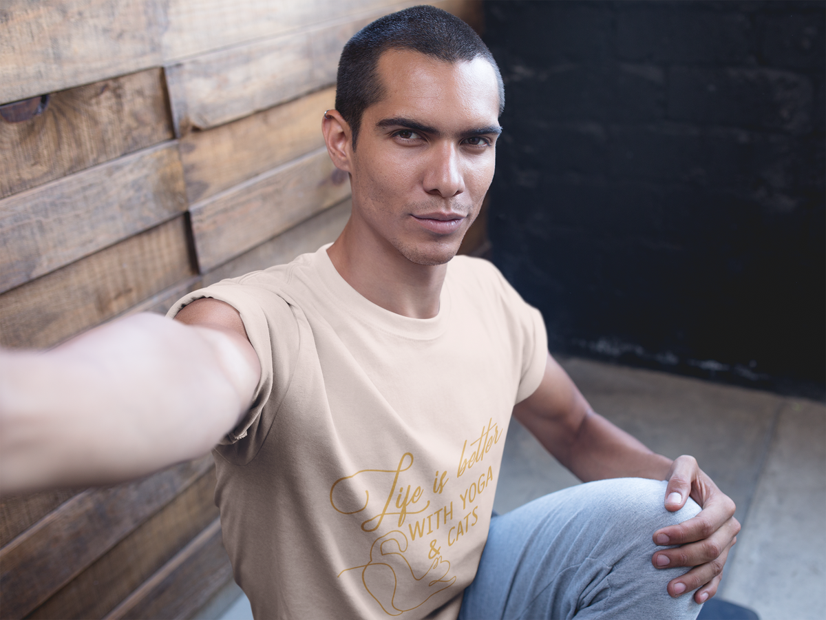 Yoga & Cats T-Shirt - "Life Is Better With Yoga & Cats" Relaxed T-Shirt I Meditation Gift I Cute Yoga Shirt