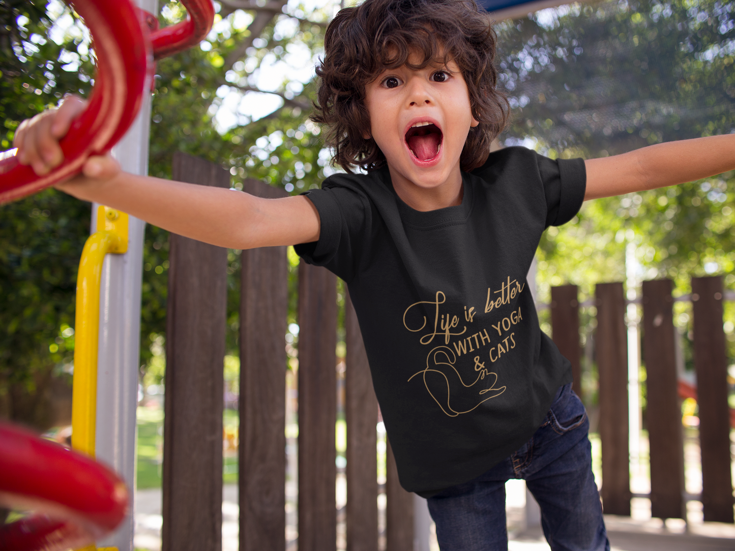 Kids Yoga T-Shirt — "Life Is Better With Yoga & Cats" I Kids Yoga & Cat Lover Shirt I Meditation Gift For Kids