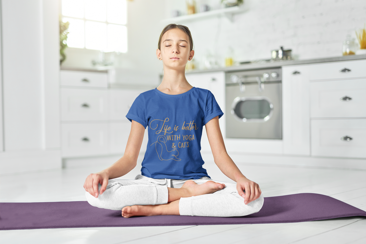 Kids Yoga T-Shirt — "Life Is Better With Yoga & Cats" I Kids Yoga & Cat Lover Shirt I Meditation Gift For Kids