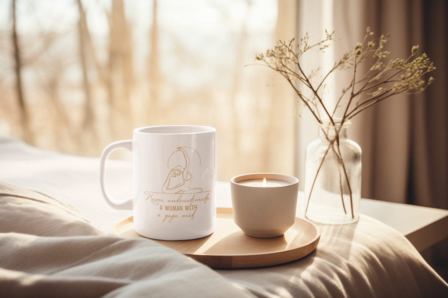 Yoga Coffee Mug — "Never Underestimate a Woman With a Yoga Mat" I Funny Coffee Cup I Meditation Mug I Yogini Gift I Minimalist Mug