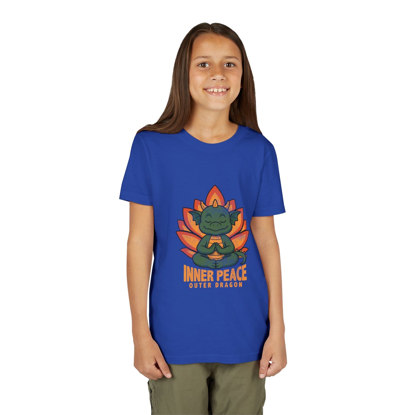 Inner Peace Outer Dragon Kids Yoga T-Shirt - Cute Meditating Dragon Kids Shirt I Girls, Boys Retro Yoga Tee
