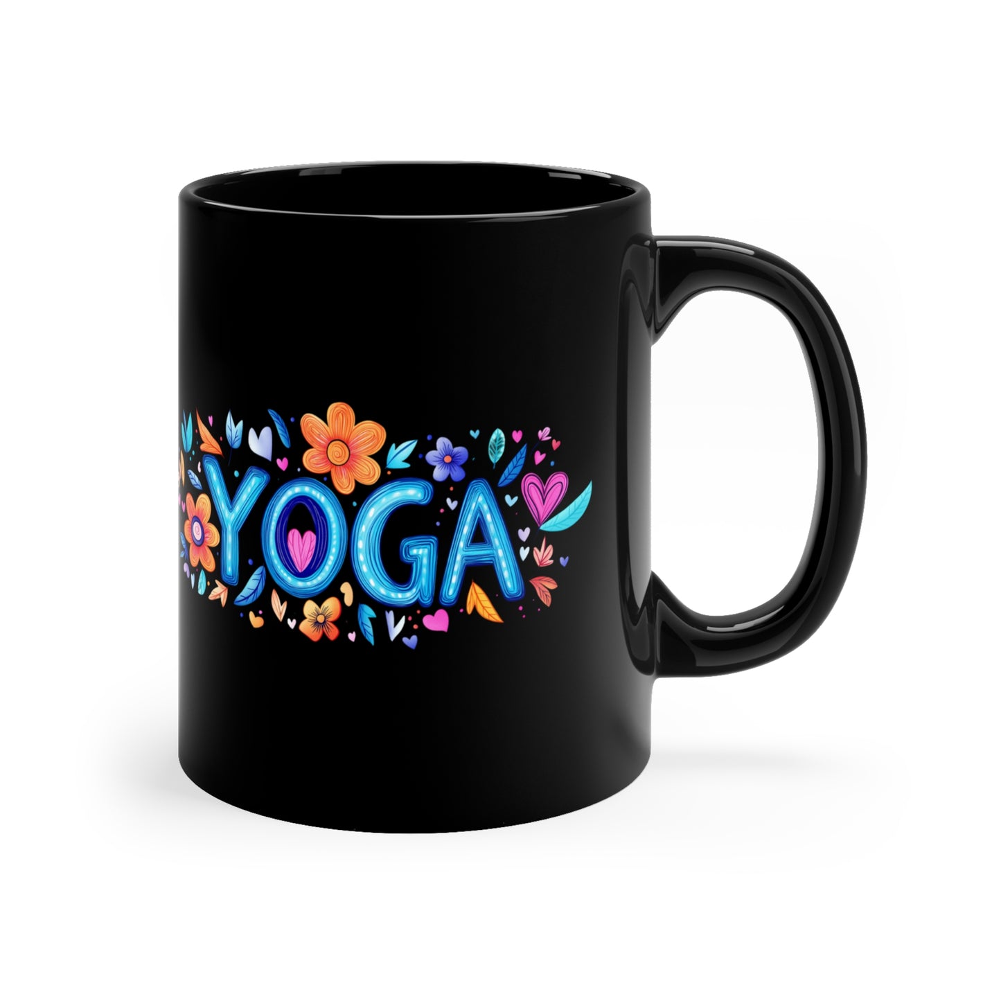 Yoga-Inspired Black Coffee Mug | Floral Yoga Mug | Gifts for Yogis | Cute Mug for Home or Studio | Coffee Lover Gift | Meditation Accessory I Self-Care