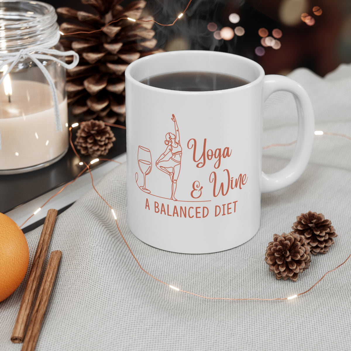 Yoga & Wine Mug — "A Balanced Diet" 11oz Ceramic Coffee Cup I Funny Yoga Mug I Meditation Gift For Yogi