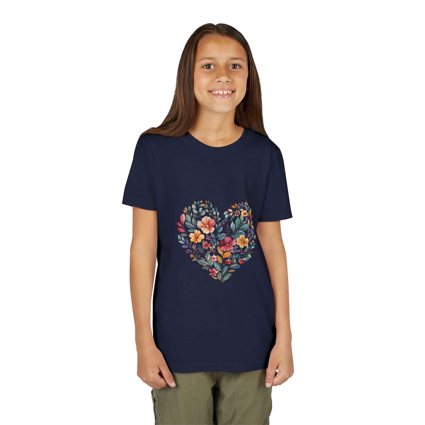 Floral Heart Youth Yoga Tee - Cute Kids T-Shirt I Spring Outfit for Young Yogis I Birthday Gift I Flower Design Top I Children's Fashion