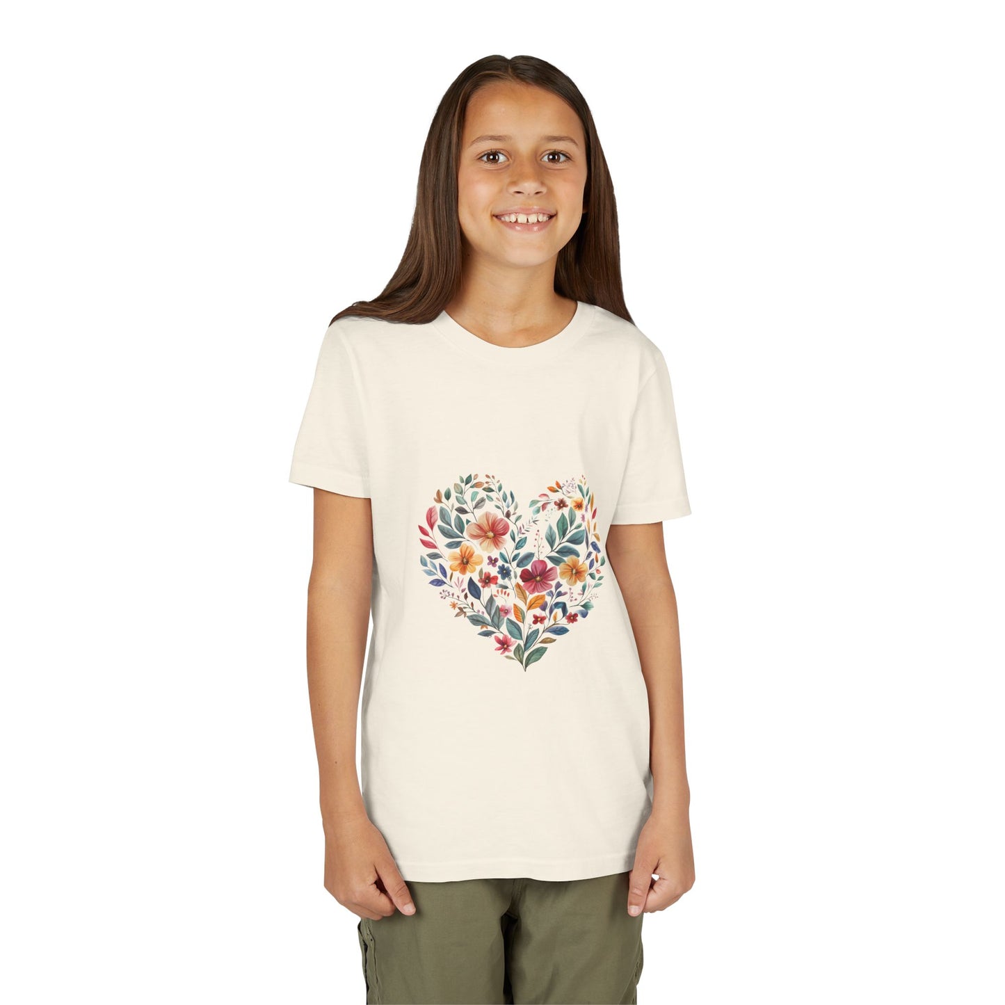 Floral Heart Youth Yoga Tee - Cute Kids T-Shirt I Spring Outfit for Young Yogis I Birthday Gift I Flower Design Top I Children's Fashion