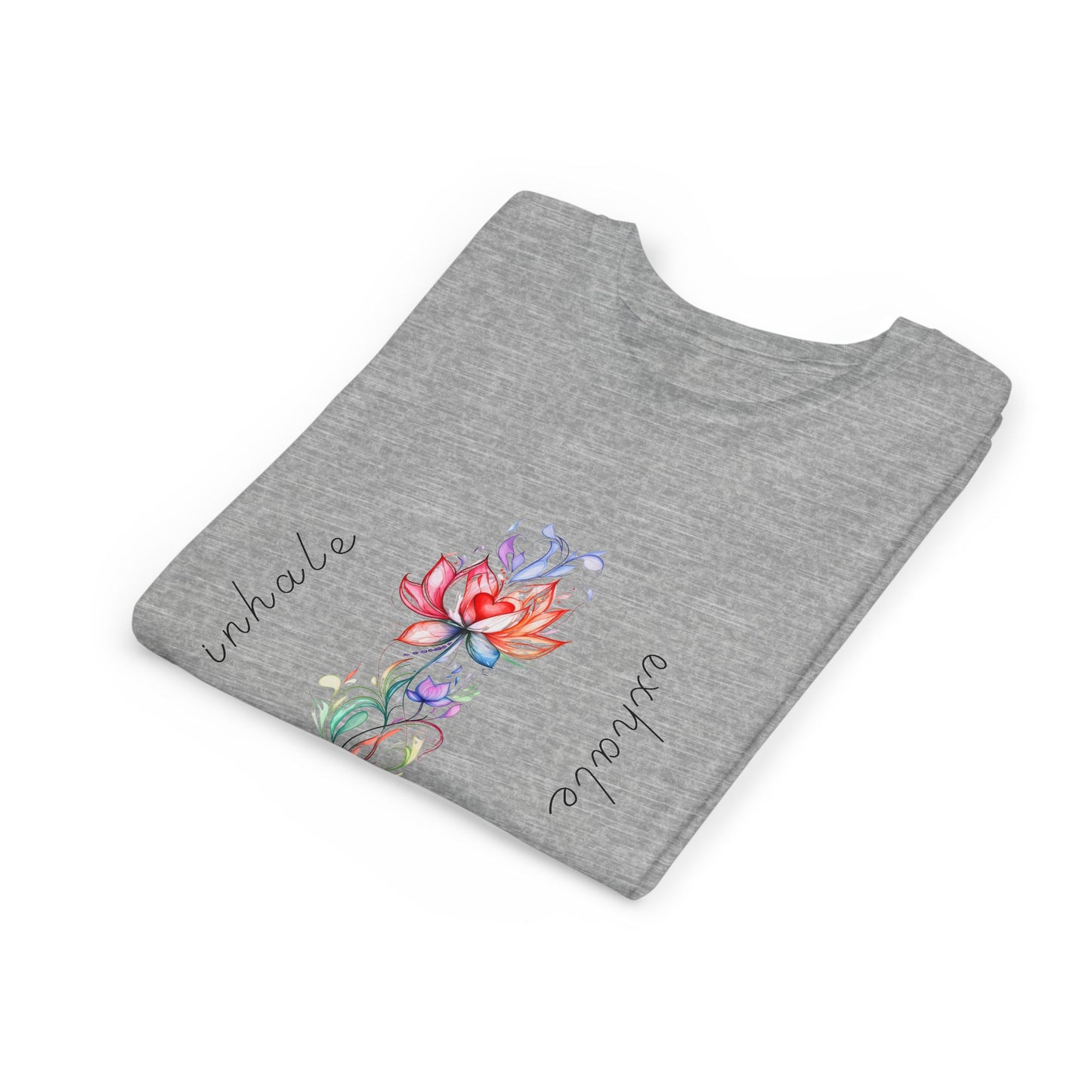 Lotus Flower Inhale Exhale Unisex Youth Yoga Tee | Yoga Inspirational T-Shirt for Kids I Youth Yoga Mindfulness  Apparel