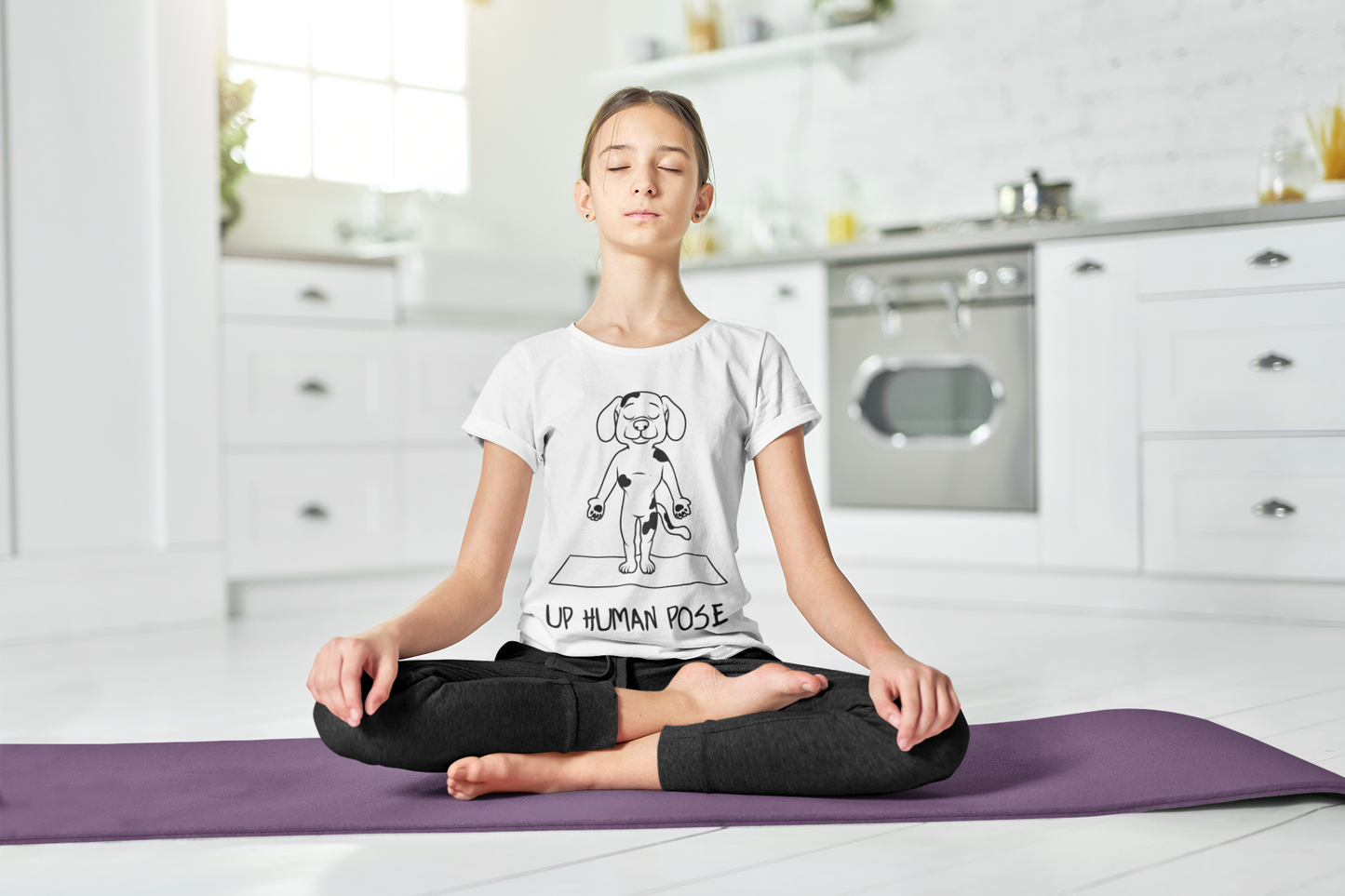 Cute Up Human Pose Design - Youth Yoga Dog Tee I Kids Yoga T-Shirt I Gift for Pet Lovers I Fun Animal Tee I Kids Activewear