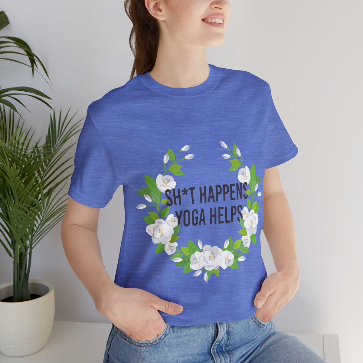 Yoga Tee “Sh*t Happens, Yoga Helps” Floral Relaxation T-Shirt I Funny Yoga Shirt I Meditation Gift For Yogini