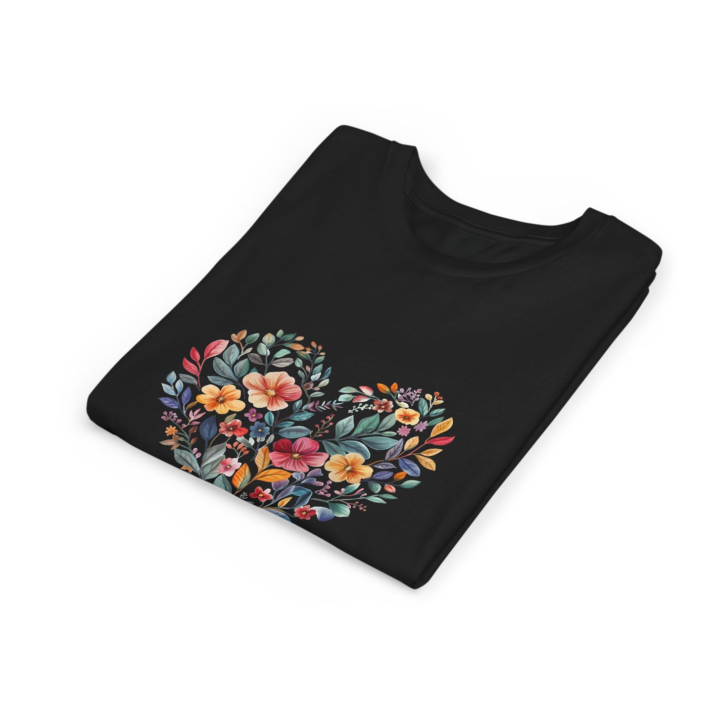 Floral Heart Youth Yoga Tee - Cute Kids T-Shirt I Spring Outfit for Young Yogis I Birthday Gift I Flower Design Top I Children's Fashion