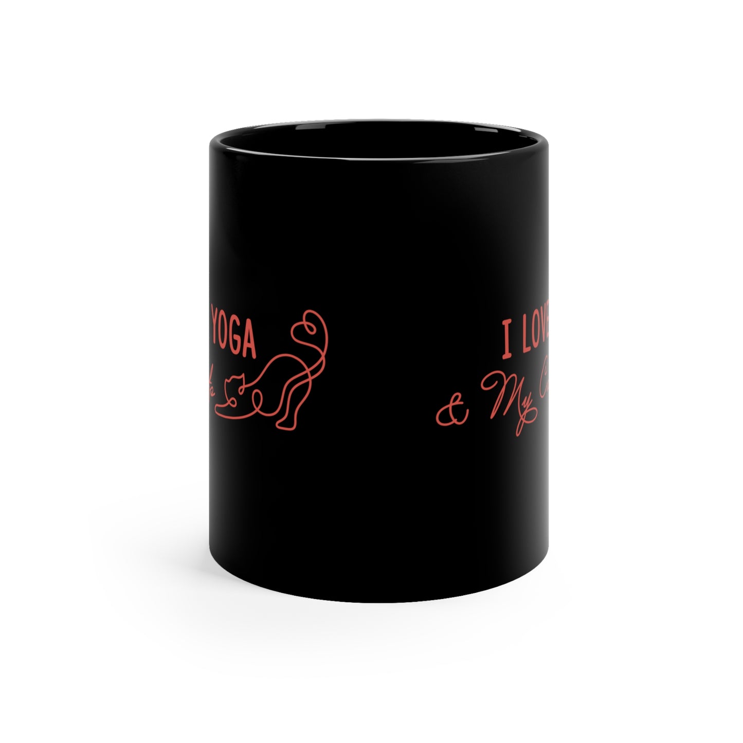 Yoga & Cats Coffee Mug — "I Love Yoga & My Cats" 11oz Black Mug I Meditation Gift I Cat Mom Coffee Cup