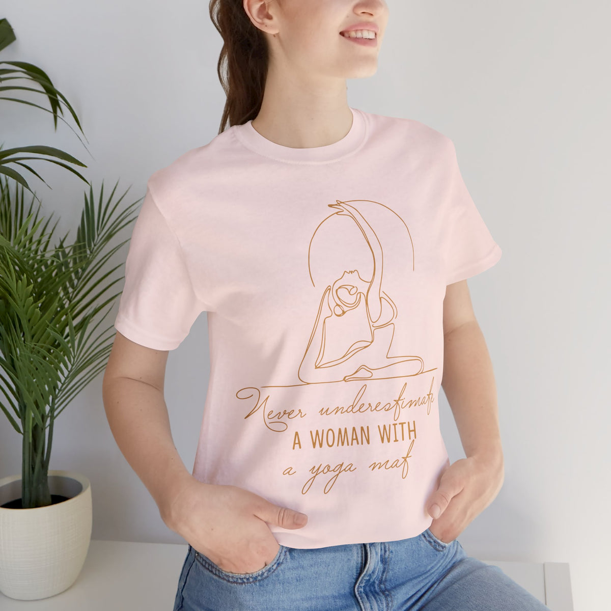 Yoga T-Shirt - "Never Underestimate A Woman with A Yoga Mat" Comfort Tee I Funny Yoga Shirt I Meditation Gift For Yogini