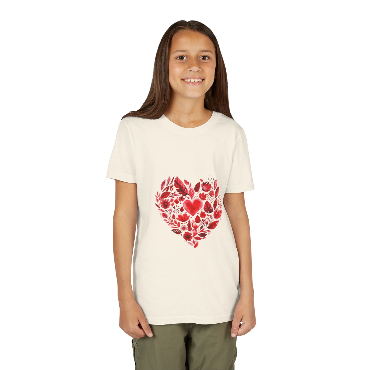 Heart Blossom Youth Tee - Cute Gift for Kids I Summer & Yoga T-Shirt I Floral Design I Birthday Outfit I Valentine's Day Wear