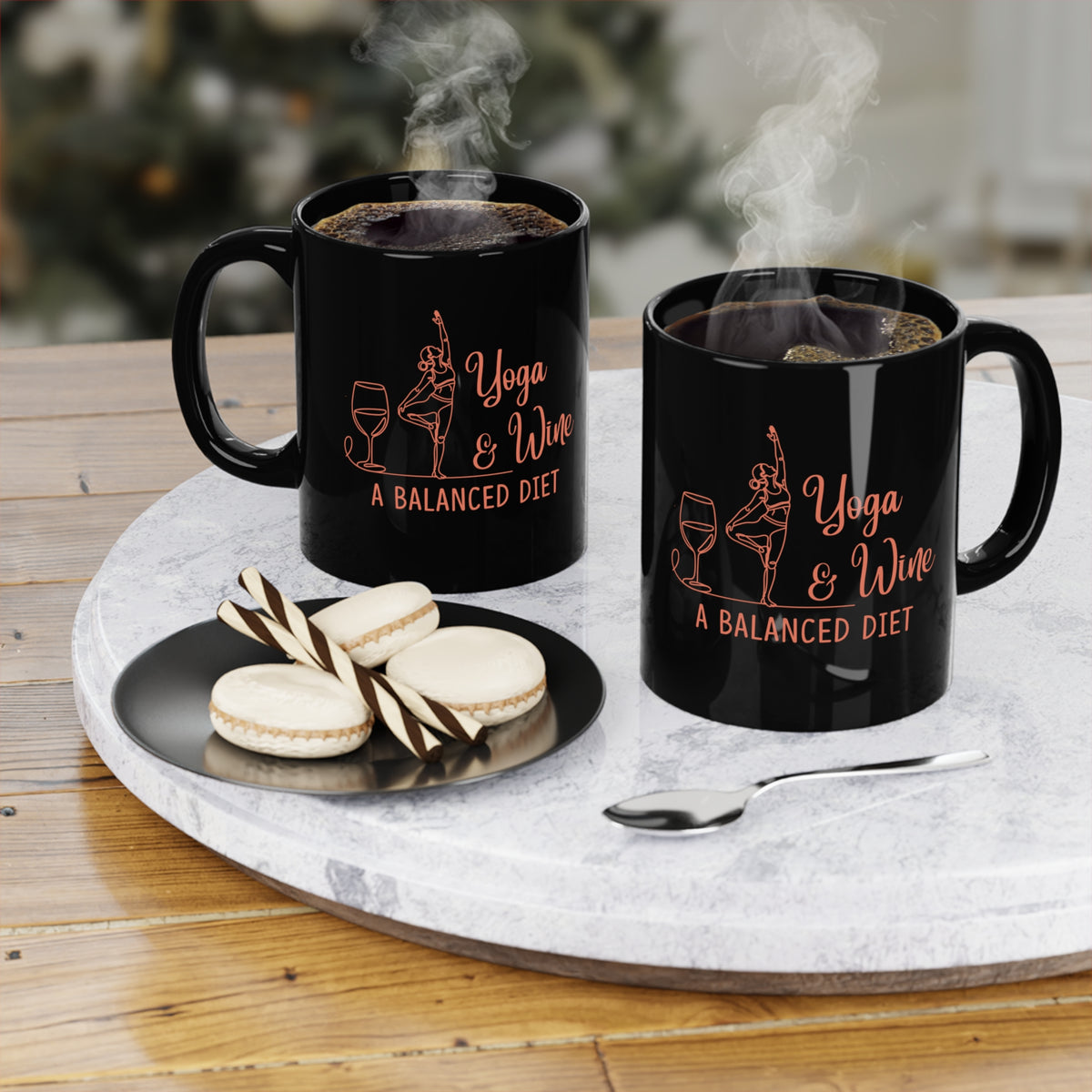Yoga & Wine Mug — "A Balanced Diet" Black 11oz Coffee Cup I Funny Yoga Mug I Meditation Gift For Yogi
