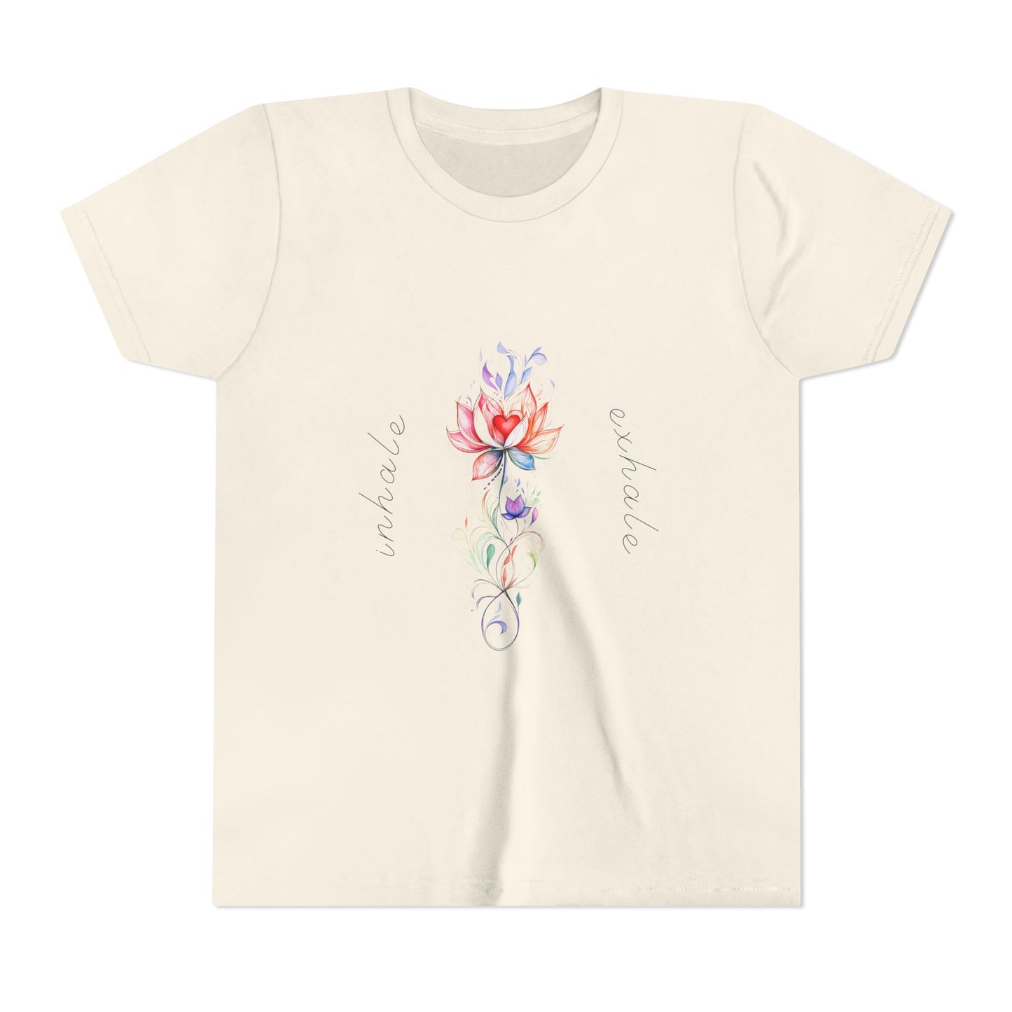 Lotus Flower Inhale Exhale Unisex Youth Yoga Tee | Yoga Inspirational T-Shirt for Kids I Youth Yoga Mindfulness  Apparel