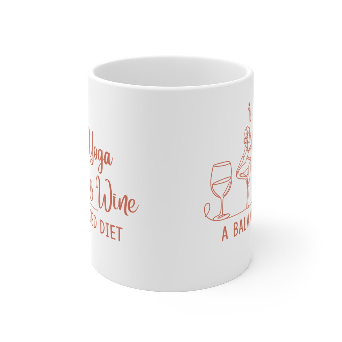 Yoga & Wine Mug — "A Balanced Diet" 11oz Ceramic Coffee Cup I Funny Yoga Mug I Meditation Gift For Yogi