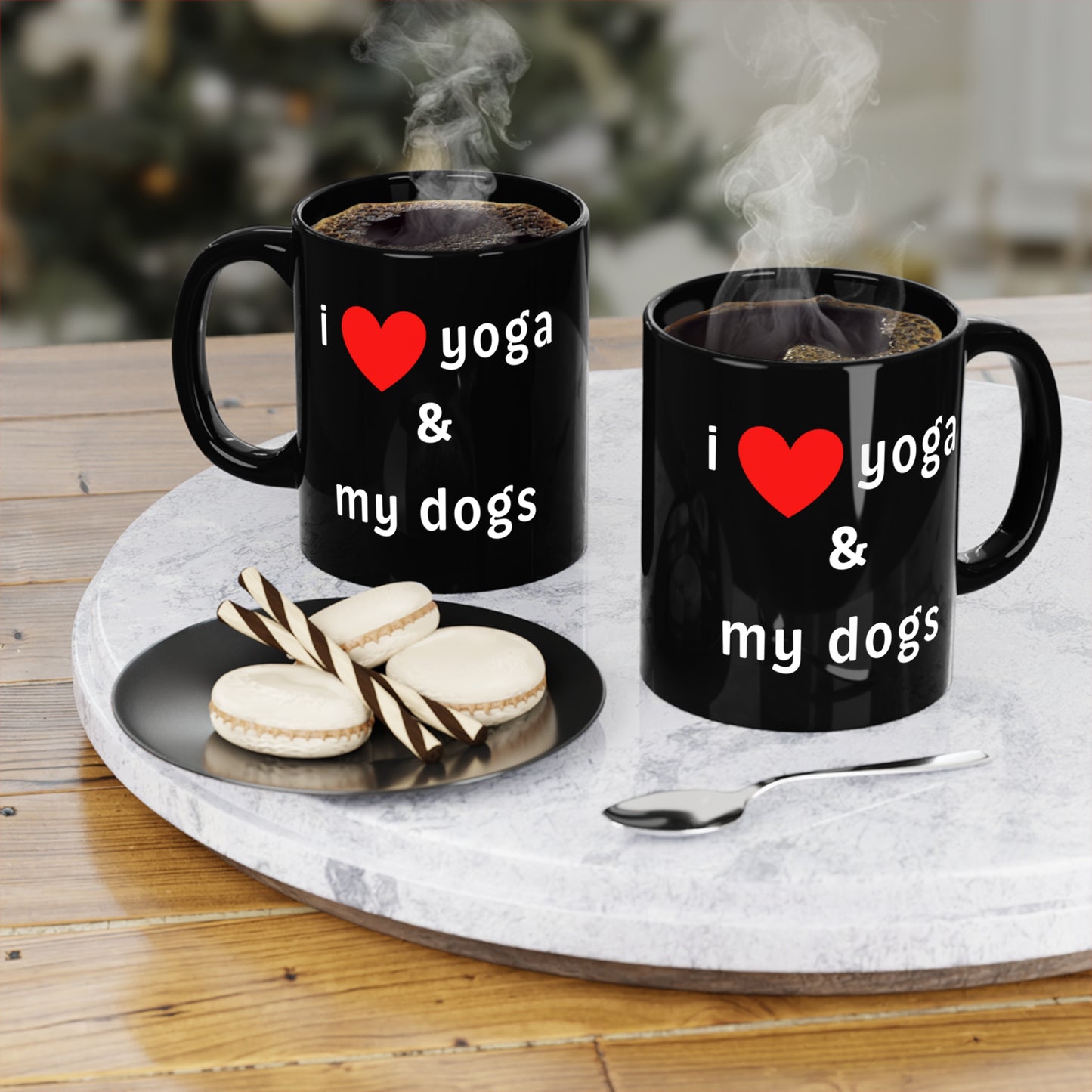 I Love Yoga & My Dogs Coffee Mug I Dog Lover Gift I Yoga Enthusiast Ceramic Cup I Pet Lover Mug I Black Coffee Cup
