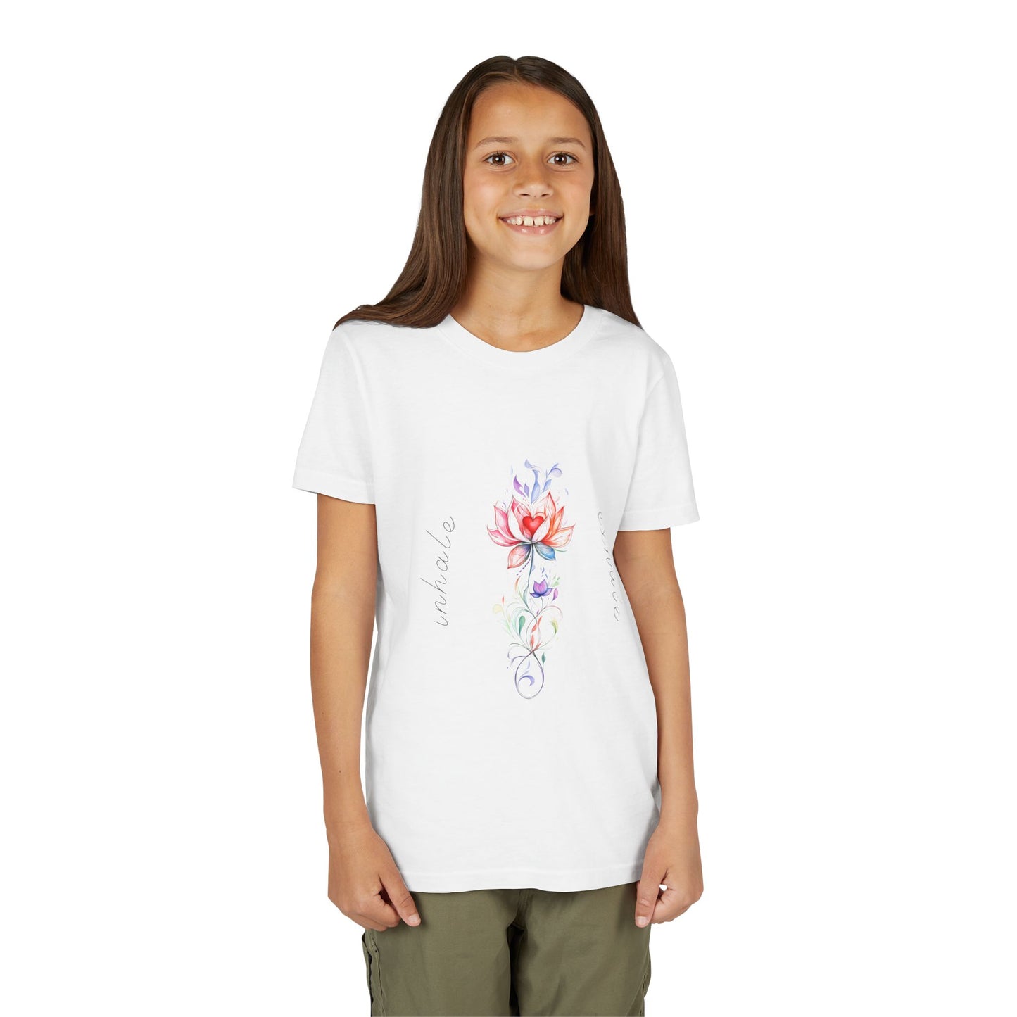 Lotus Flower Inhale Exhale Unisex Youth Yoga Tee | Yoga Inspirational T-Shirt for Kids I Youth Yoga Mindfulness  Apparel