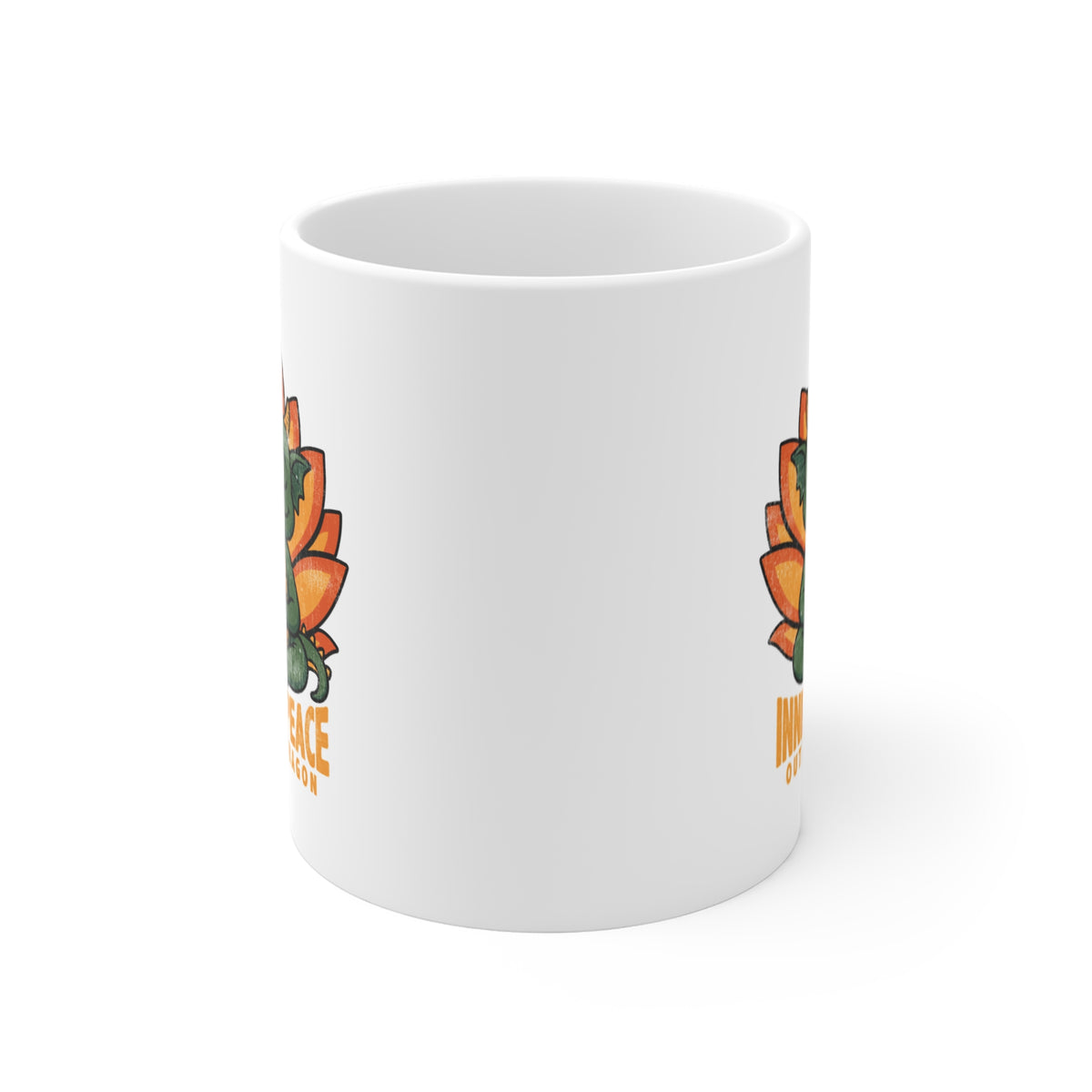 Inner Peace Outer Dragon Mug — Cute Meditating Dragon 11oz Coffee Cup I Retro Lotus Gift For Yogi
