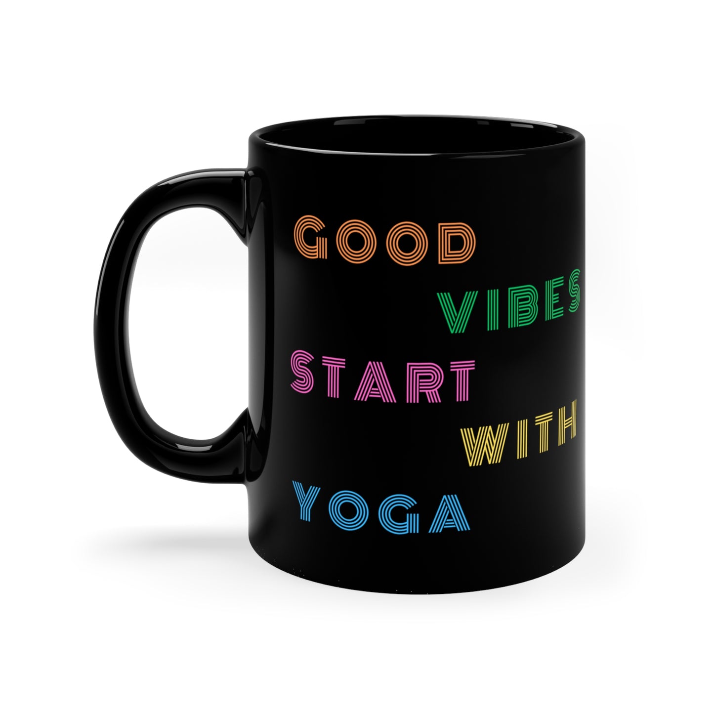 Good Vibes Yoga Mug | 11oz Black Coffee Cup for Yogis I Fitness Lovers I Motivational Gift I Home & Office Decor I Daily Inspiration