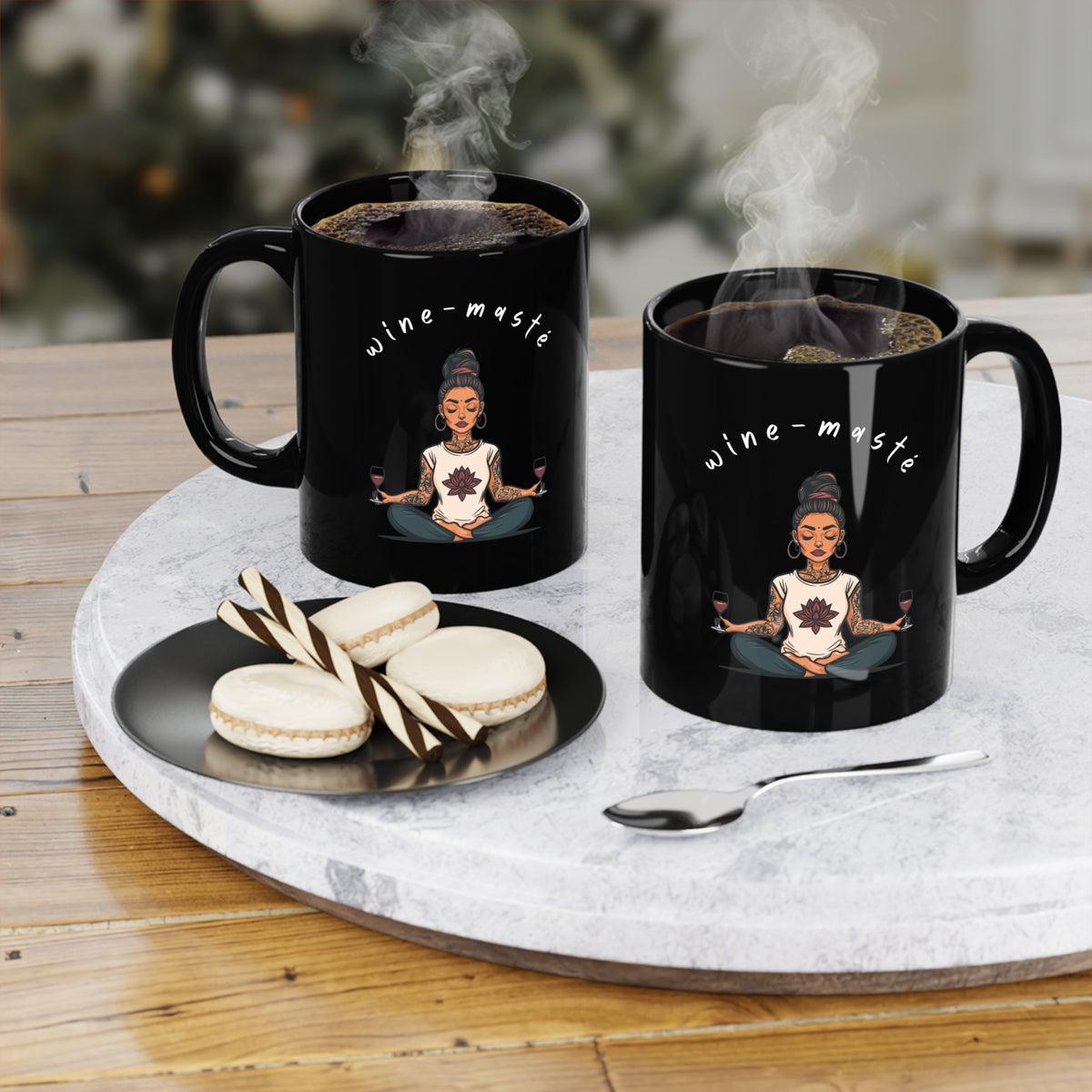 Yoga & Wine Black 11oz Coffee Mug - Meditation Mug I Funny Yoga Coffee Cup I Wellness Gift I Wine Lover's Gift I Yogini Mug
