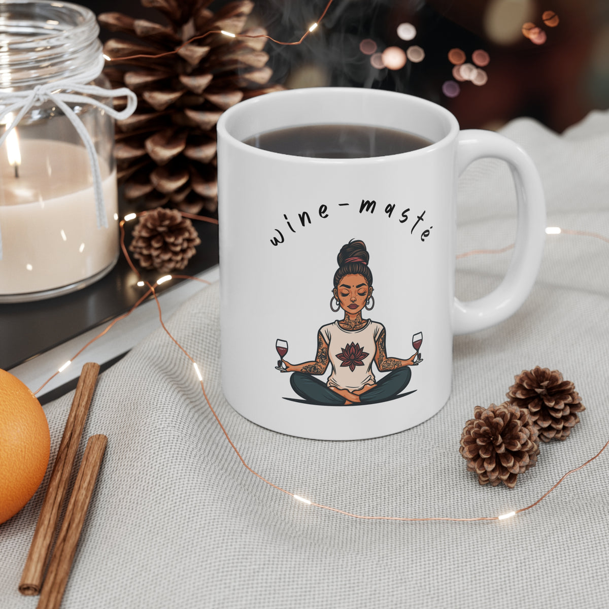 Yoga & Wine Coffee Mug - Meditation Mug I Funny Yoga Mug I Gift For Yogini I Wine Lover's Cup I Wellness Gift