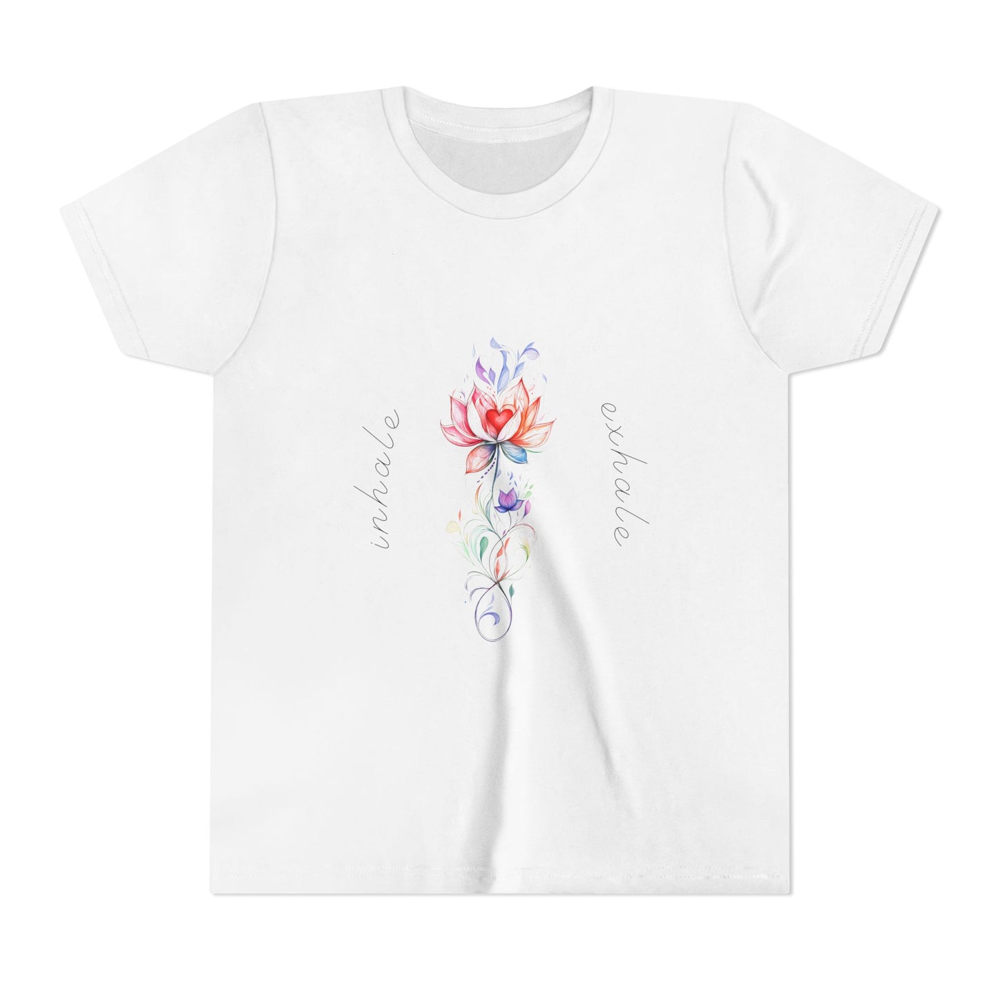 Lotus Flower Inhale Exhale Unisex Youth Yoga Tee | Yoga Inspirational T-Shirt for Kids I Youth Yoga Mindfulness  Apparel