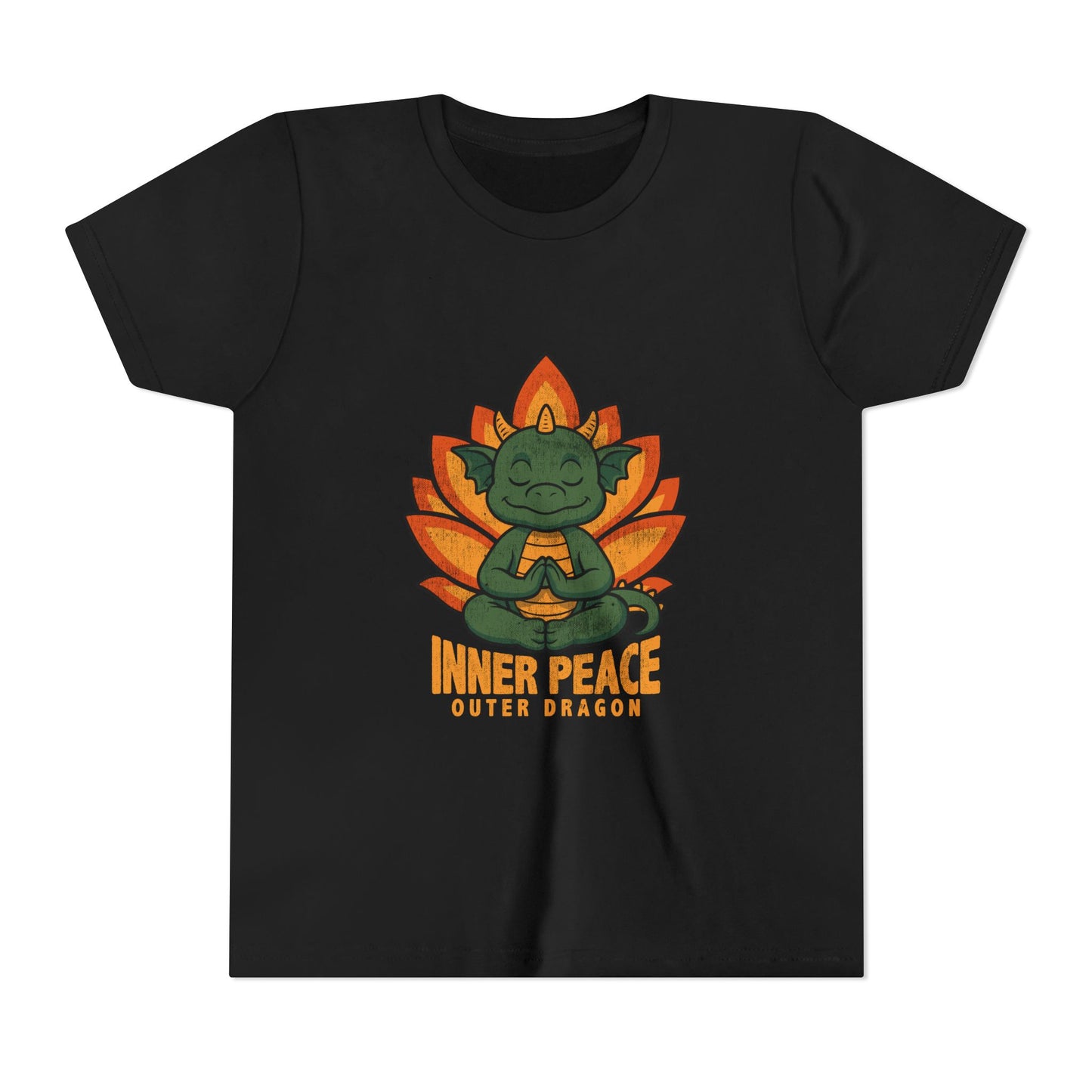 Inner Peace Outer Dragon Kids Yoga T-Shirt - Cute Meditating Dragon Kids Shirt I Girls, Boys Retro Yoga Tee