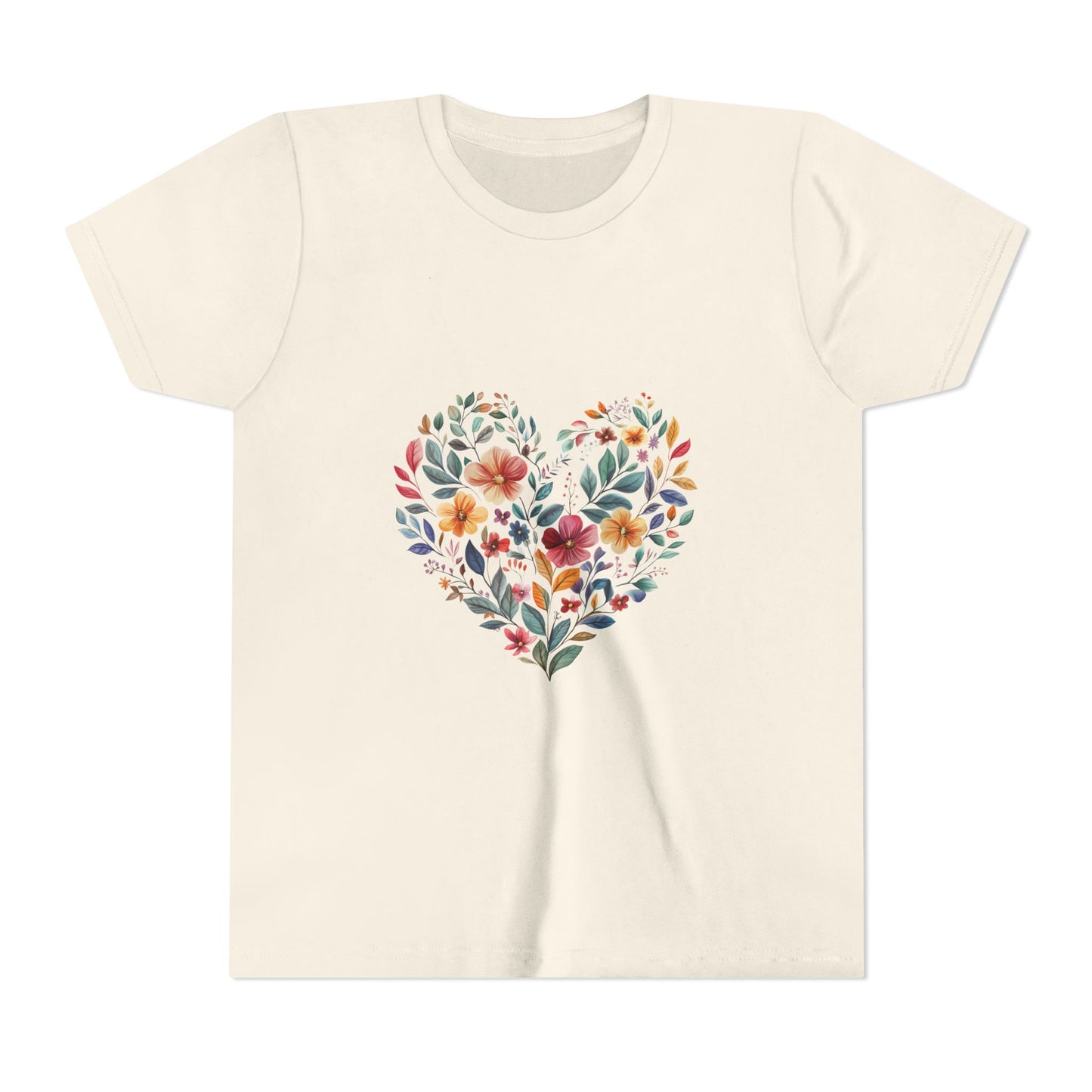 Floral Heart Youth Yoga Tee - Cute Kids T-Shirt I Spring Outfit for Young Yogis I Birthday Gift I Flower Design Top I Children's Fashion