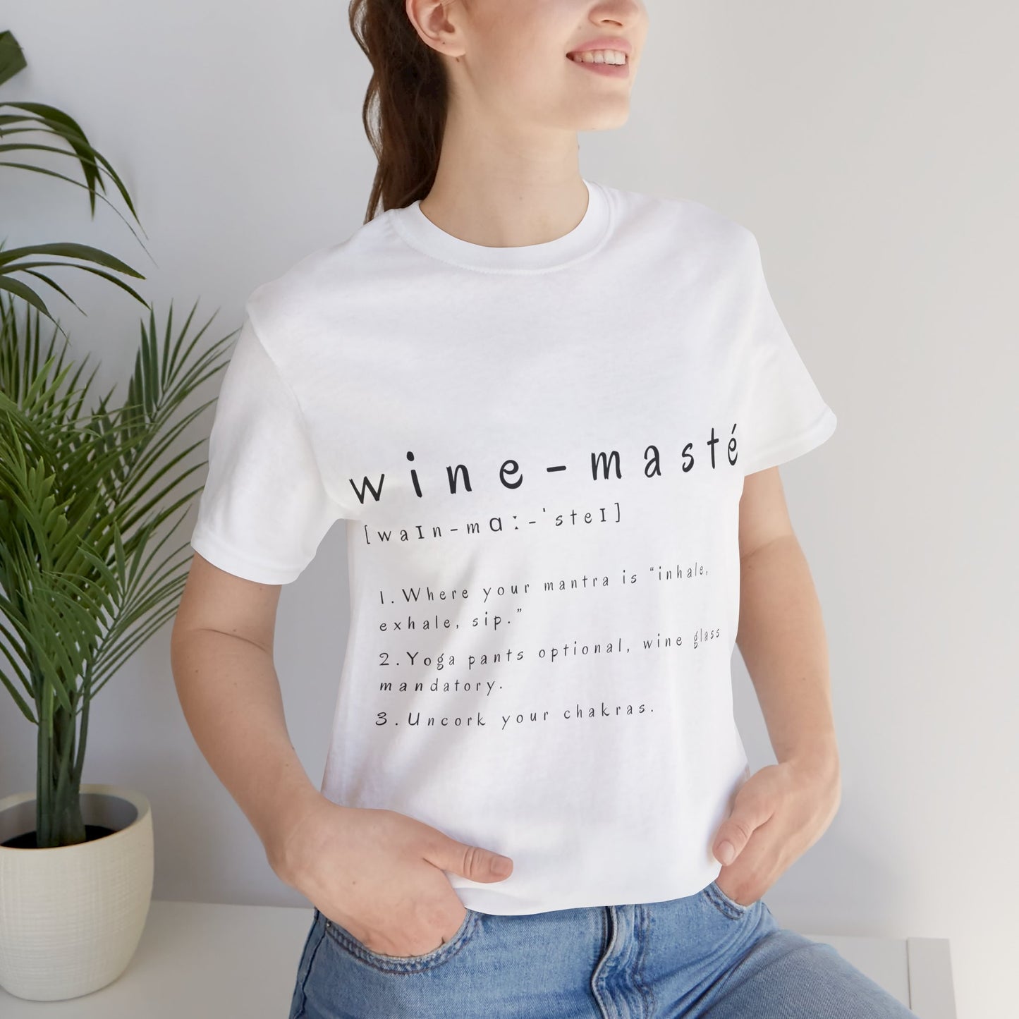 Wine-Masté Unisex Tee I Fun Wine Yoga T-Shirt I Perfect for Wine Lovers I Gift for Friends I Relaxed Vibe Yoga I Self-Care Meditation Apparel