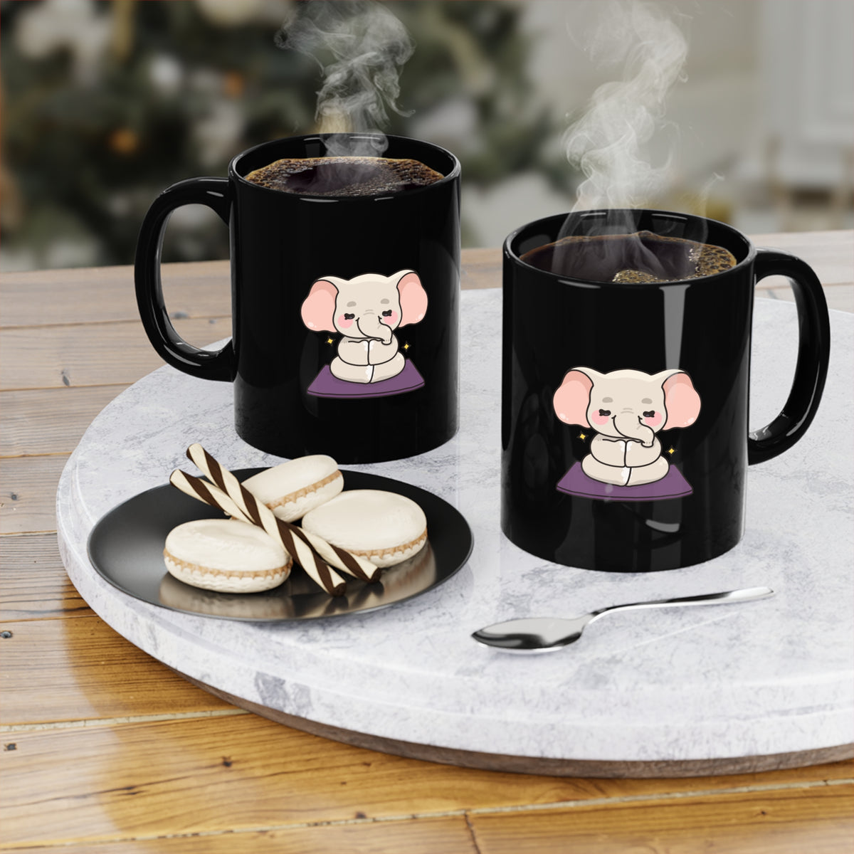 Meditating Elephant Coffee Mug — Cute Zen 11oz Black Mug I Yoga Lover's Gift I Mug For Yogini I Mindfulness Coffee Cup