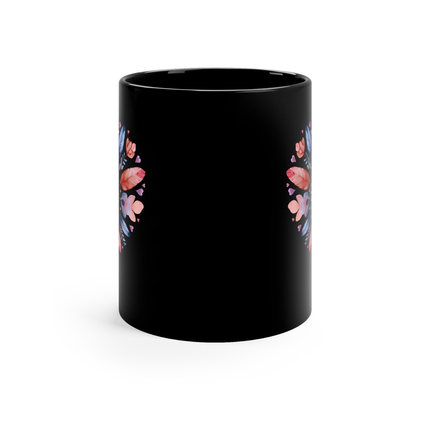 Heartwarming Floral Heart Mandala Black Coffee Mug | Perfect Gift for Coffee Lovers I Self-Care Yoga I Home Decor I Valentine's Day I Birthdays I Office Use